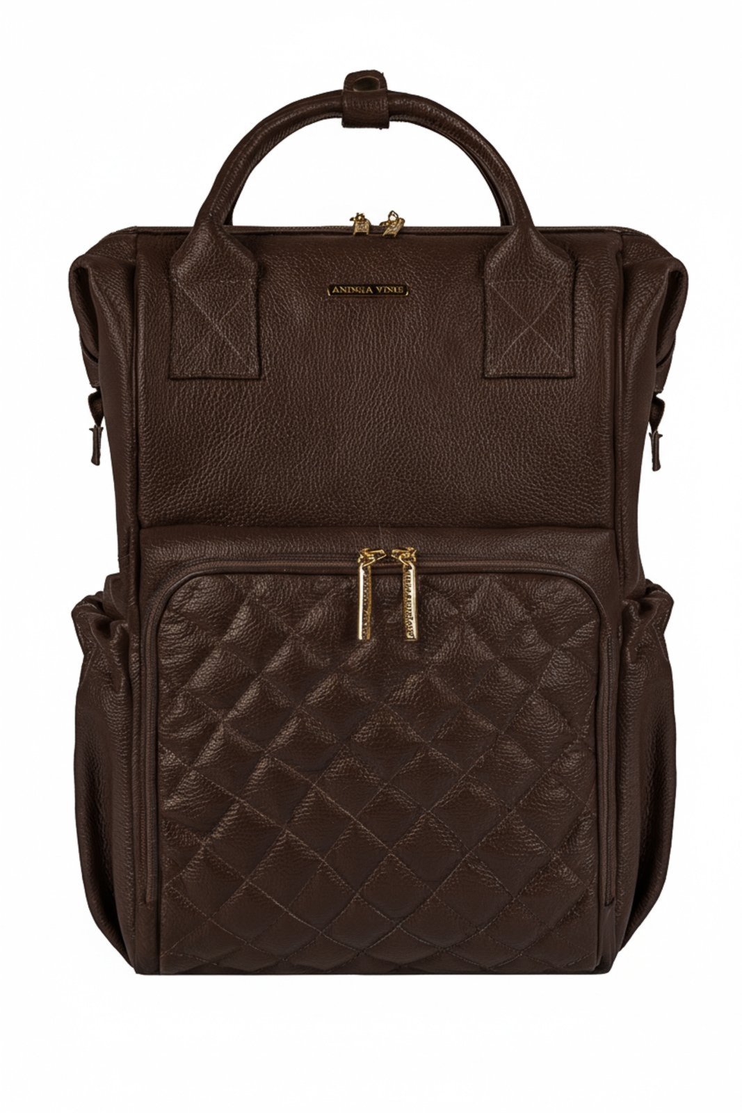 Mochila maternidade multifuncional de couro liso Vitta - Café