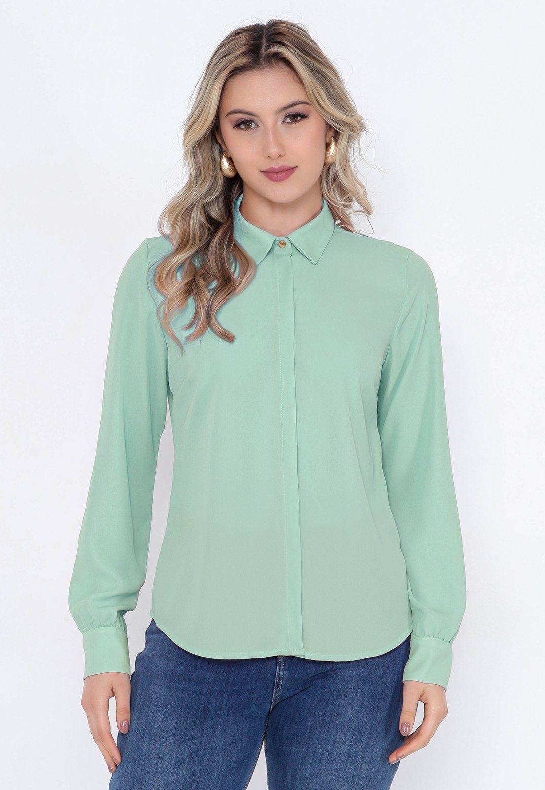 Camisa Intens Manga Longa Crepe Verde