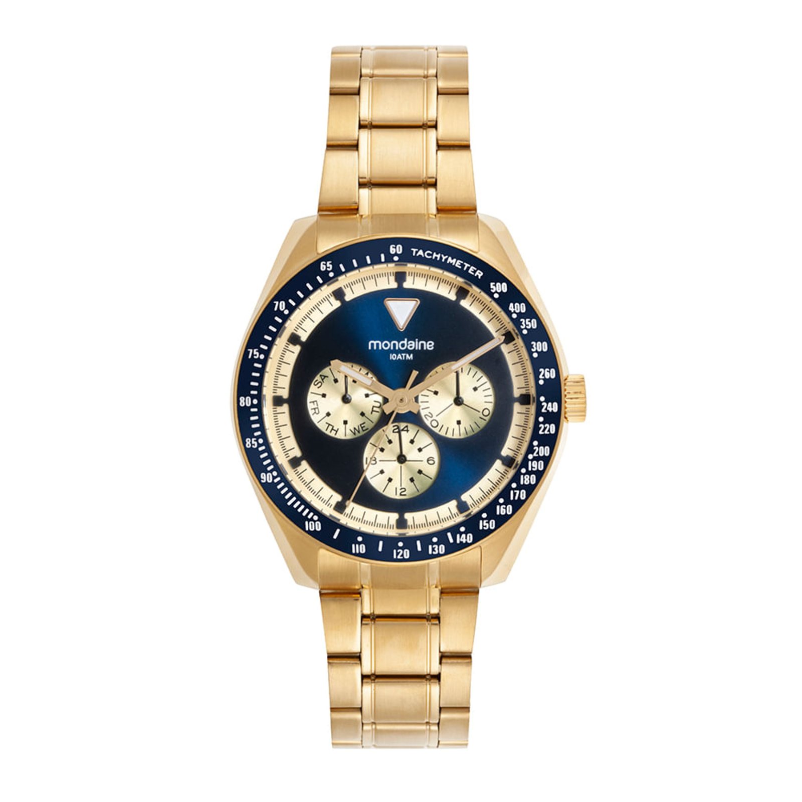 Relógio Masculino Aço Multifunção Dourado Mondaine