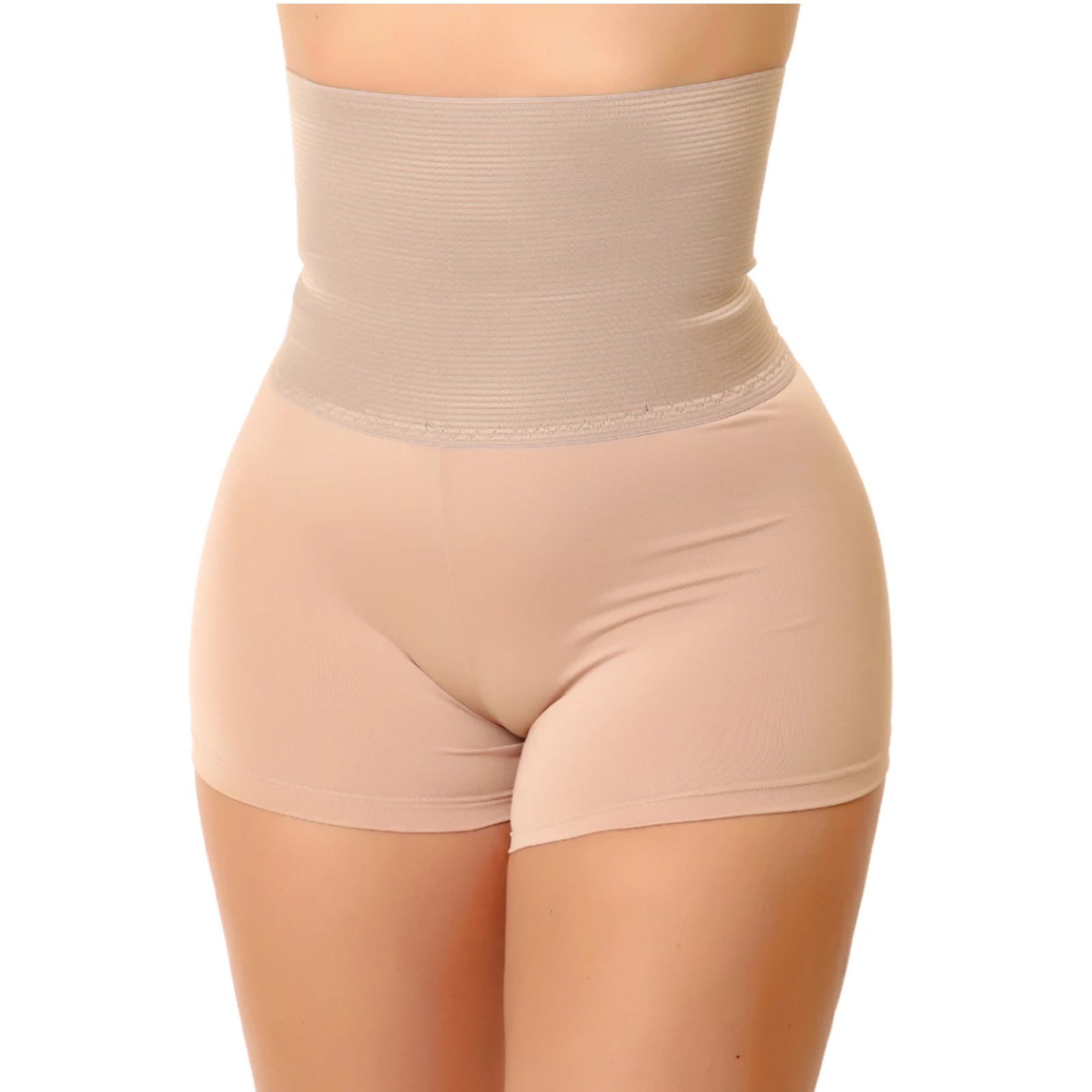 Short Modelador Anágua Cinta Compressão Cós Alto Confortável Feminino Bege