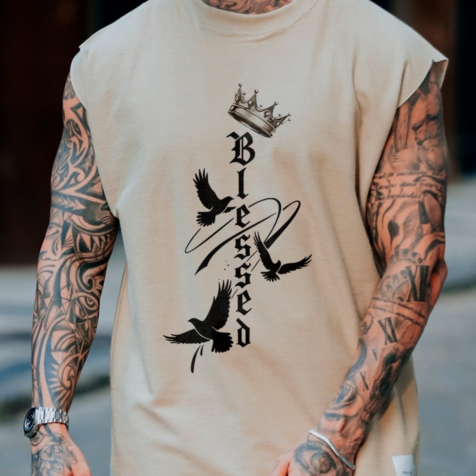Camiseta Regata Machão Religiosa Blessed Crown Dove Faith Street Style Off White