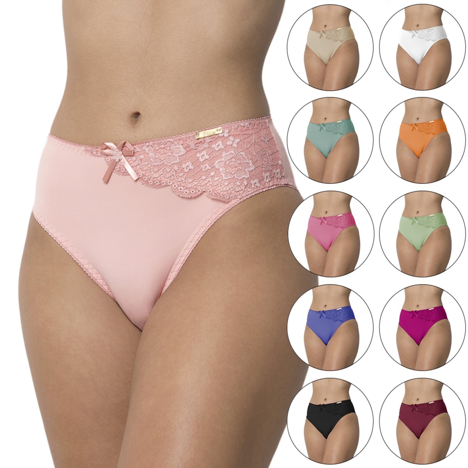 Kit 3 Calcinha Conforto Gabi Lingerie Calça Microfibra com Renda Lateral Cintura Alta Multicolorido