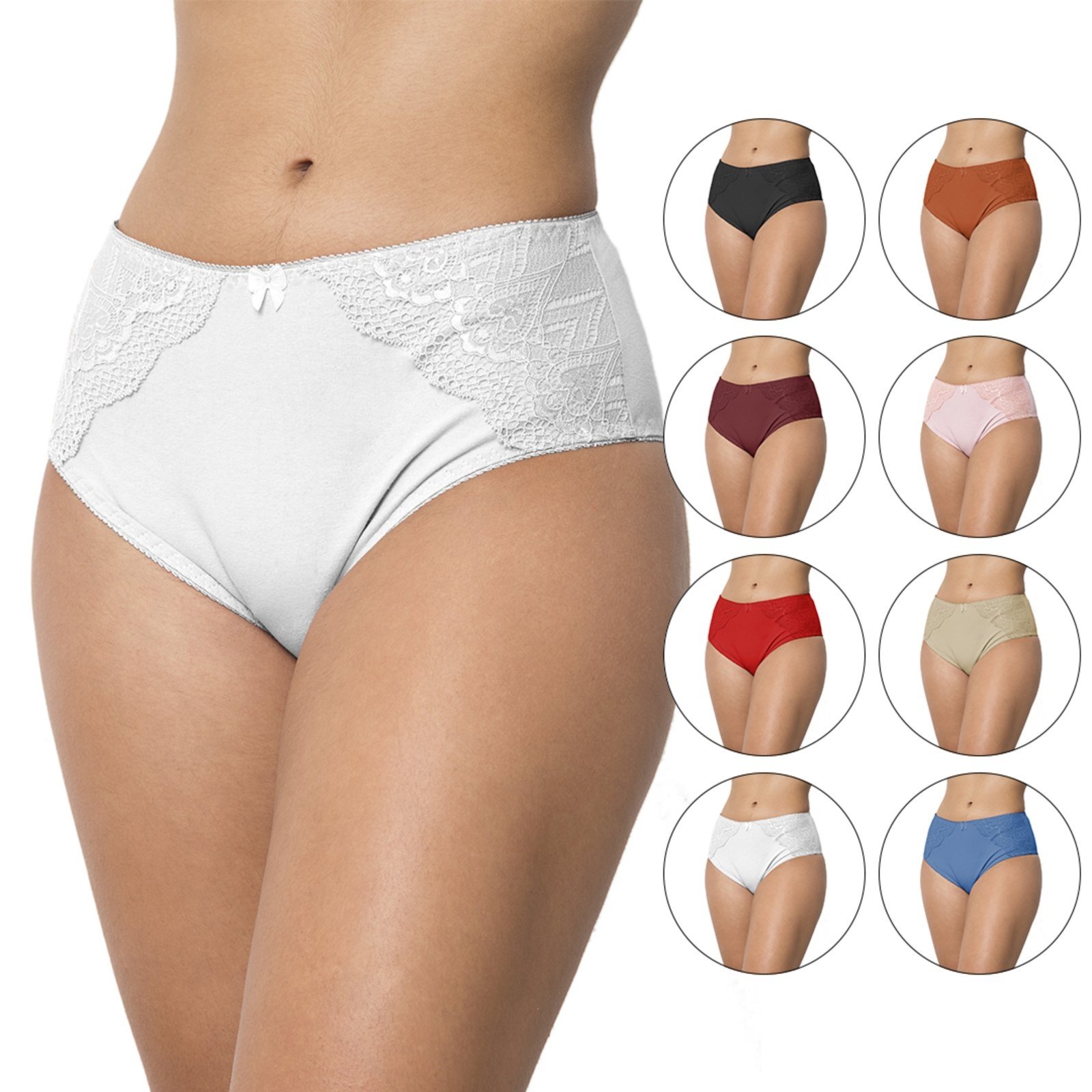 Kit 10 Calcinhas de Cotton Algodão Gabi Lingerie Cintura Alta Conforto Moda Íntima Detalhes em Renda Multicolorido