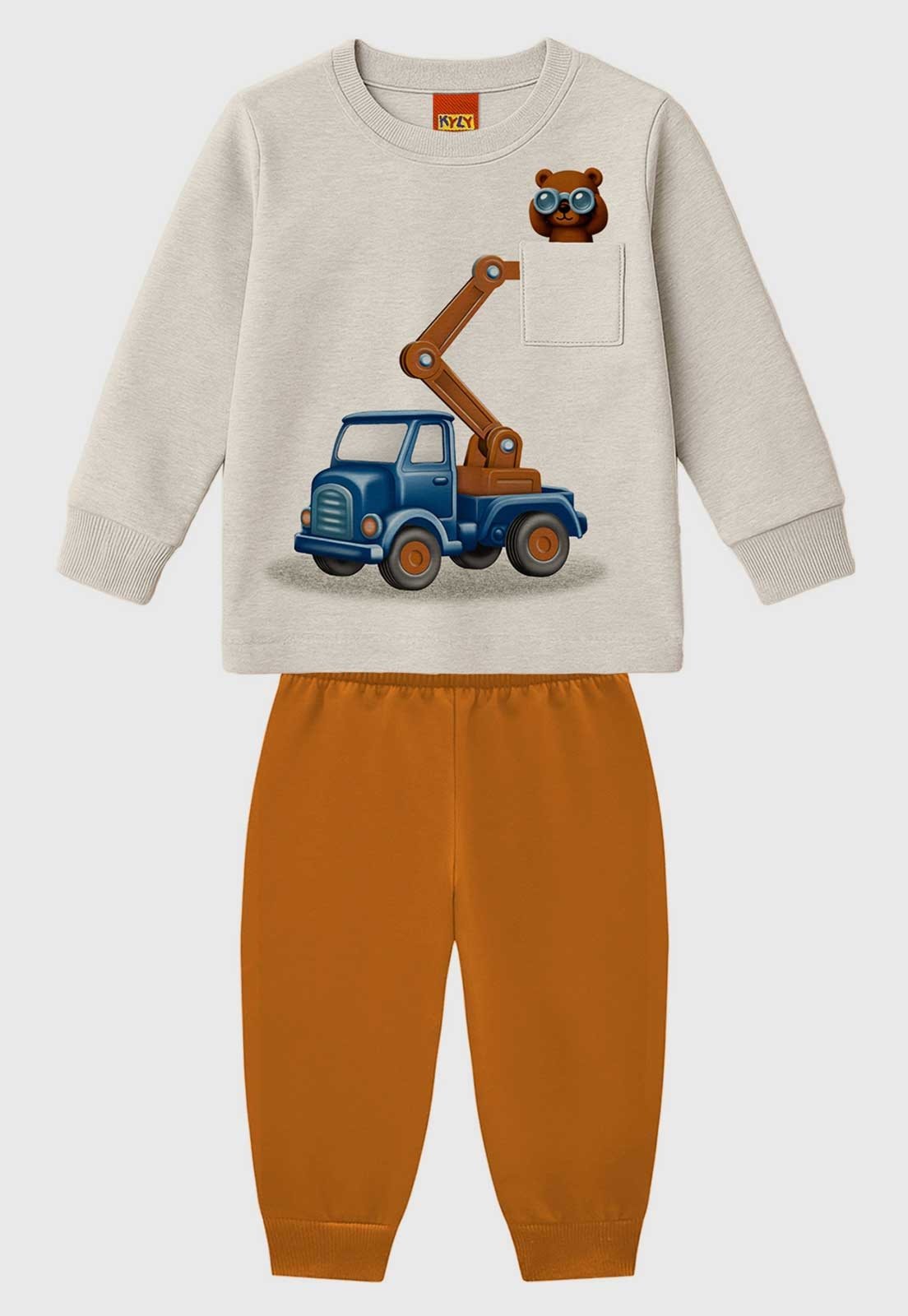 Conjunto Kyly Estampa Caminhão Cinza