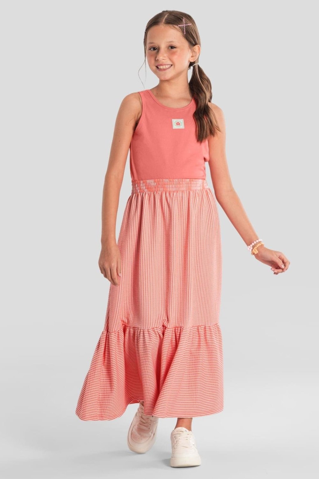 Infantil - Conjunto menina com saia fio tinto Brandili
