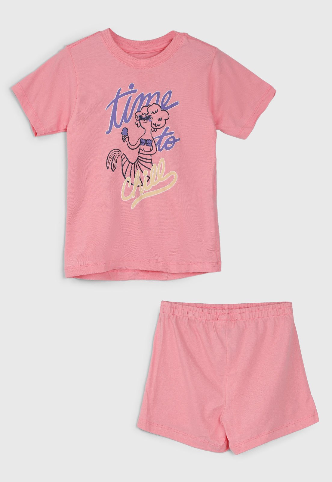 Pijama Curto Hering Estampa Time to Chill Rosa