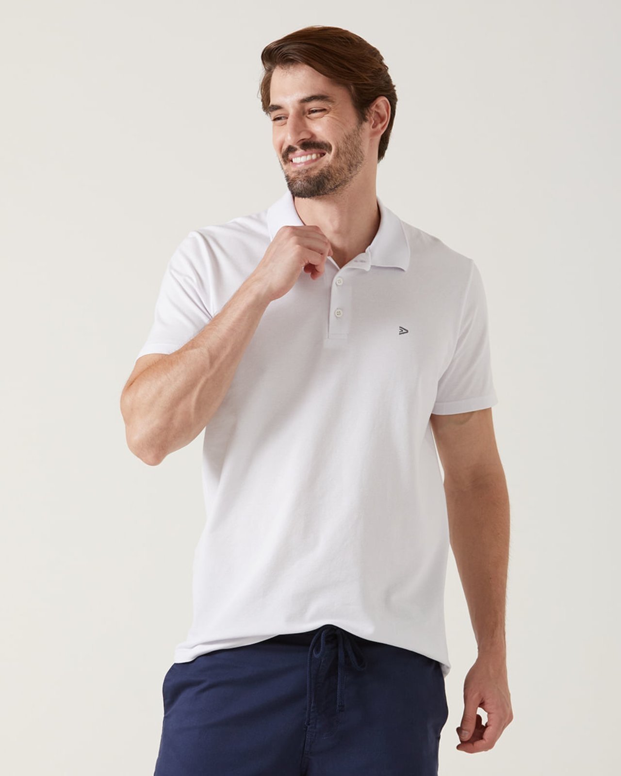 Camisa Polo Básica Masculina Bordado Frontal Em Piquet Stretch