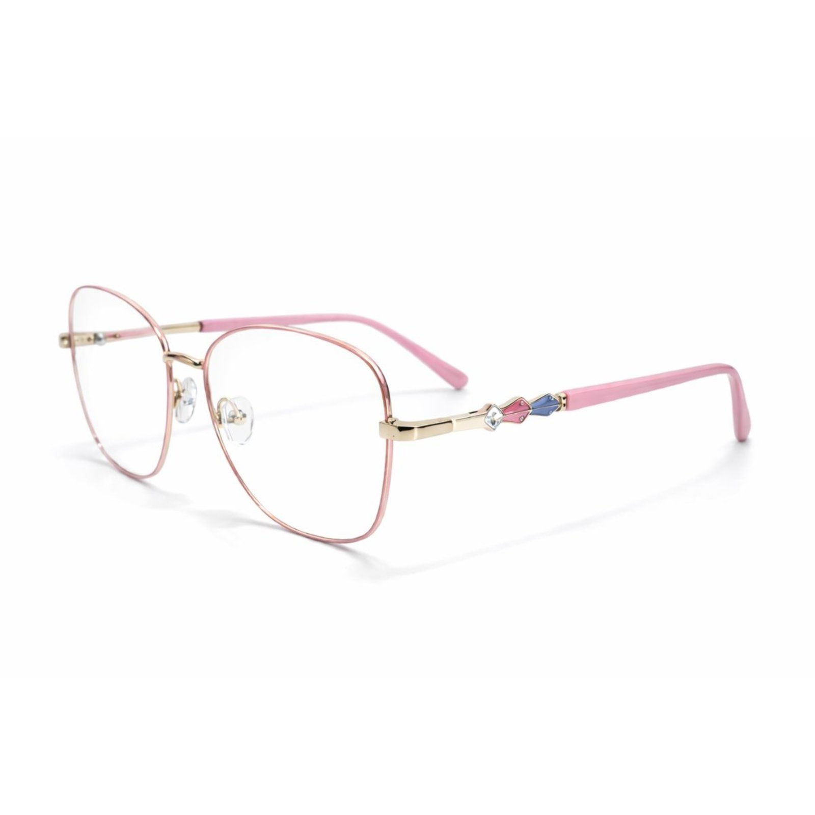 Armação Óculos Quadrada Haste Detalhe Fashion Rosa