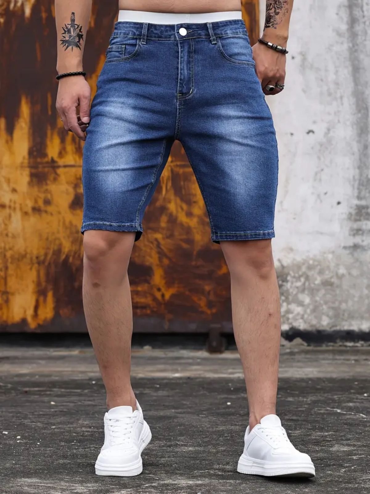 Bermuda Jeans Masculina Kovali Premium Com Elastano Casual Skinny Confortável Style Azul Escuro