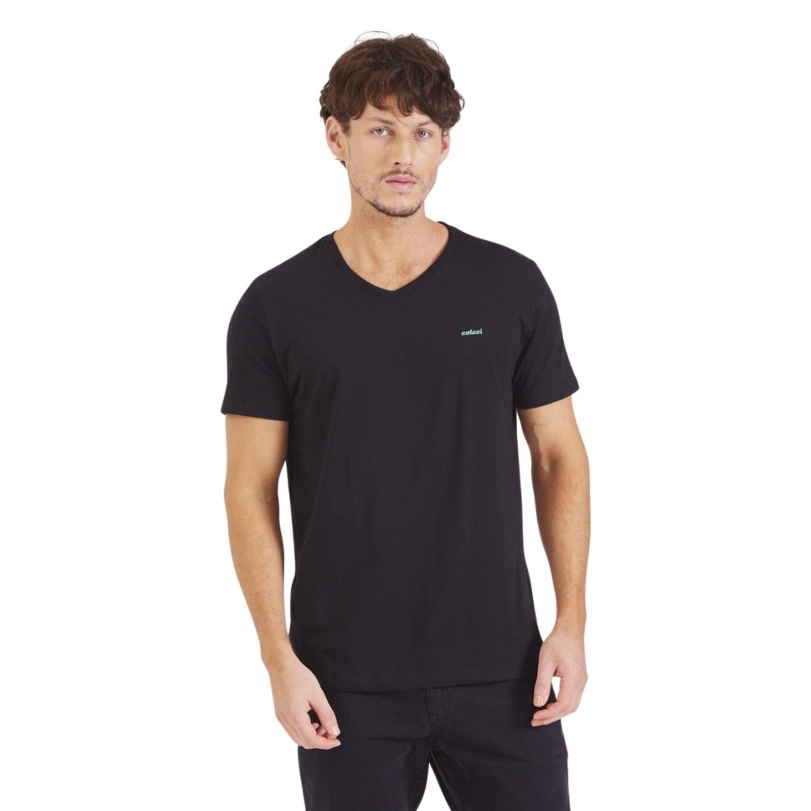 Camiseta Masculina Slim Gola V Bordada Colcci