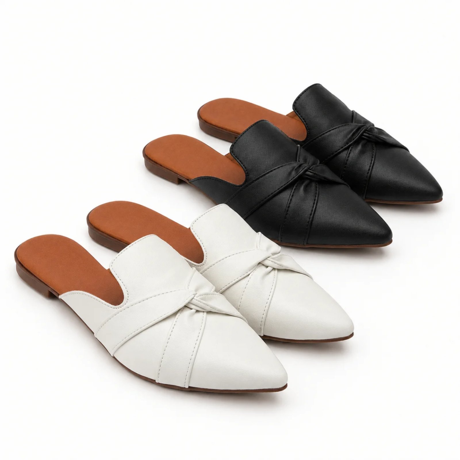 Kit Dois Pares Mule Feminino Bico Fino Casual Confortável Leve Macio Fácil de Calçar