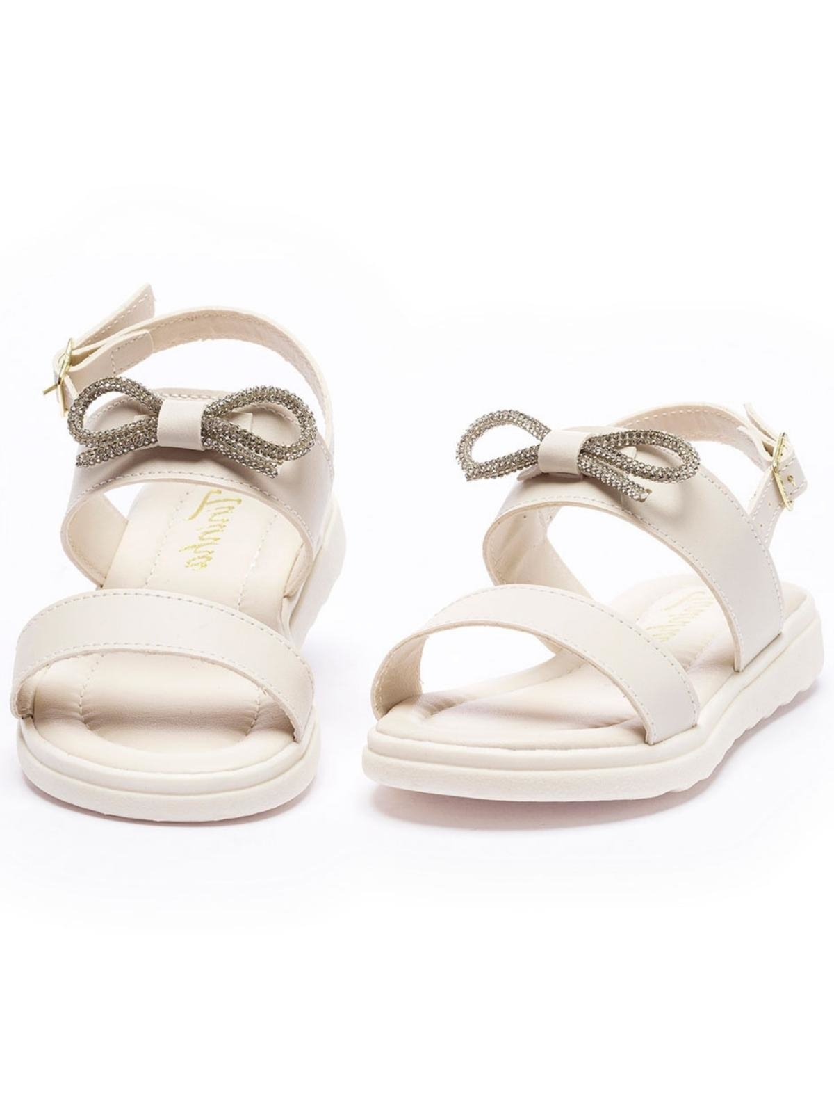 Vista 3 Infantil - Sandália Feminina Tininha Menina Laço Strass Off White off-white white Tininha off-white white