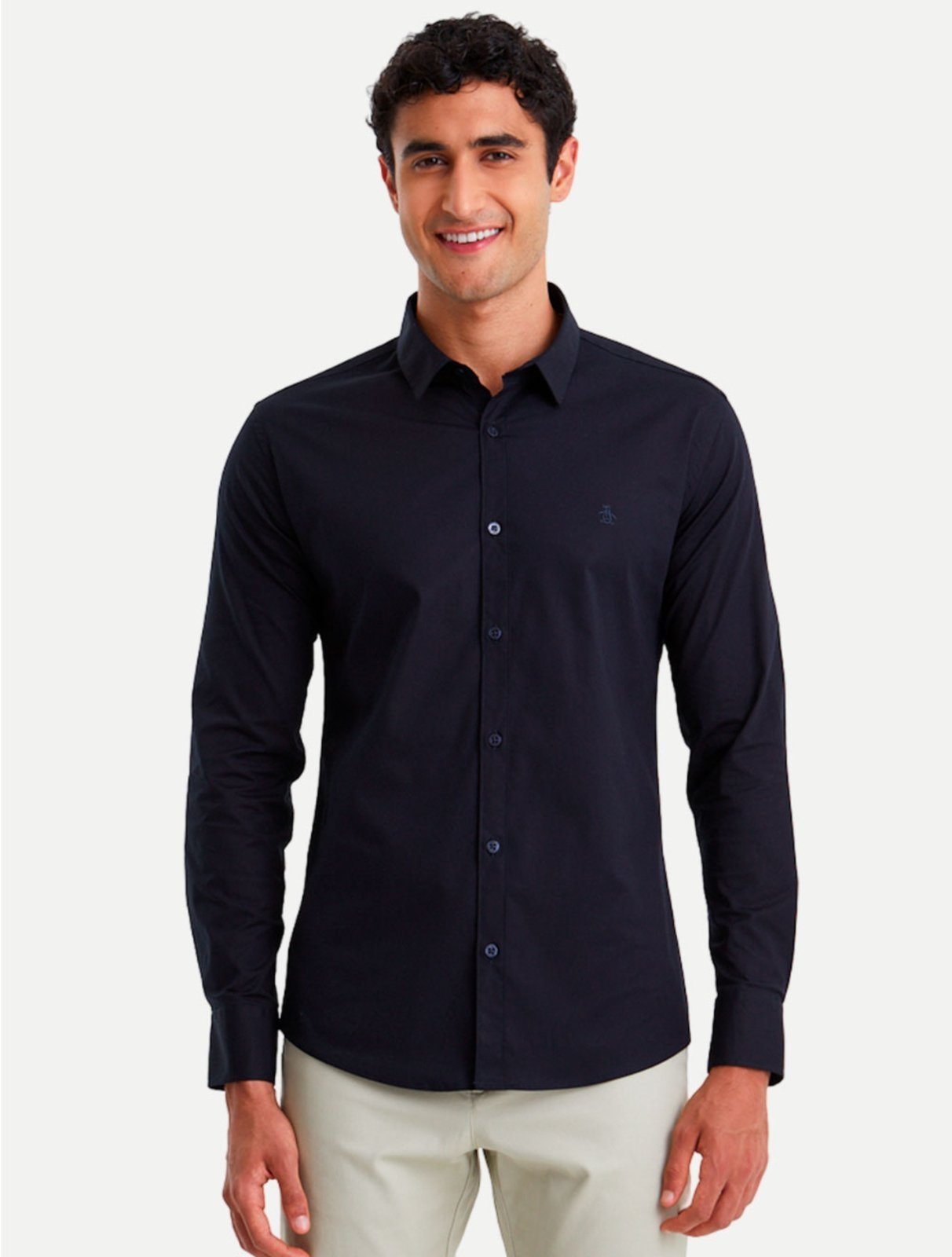 Camisa Original Penguin Social ML Slim BPWF0024 Azul Marinho