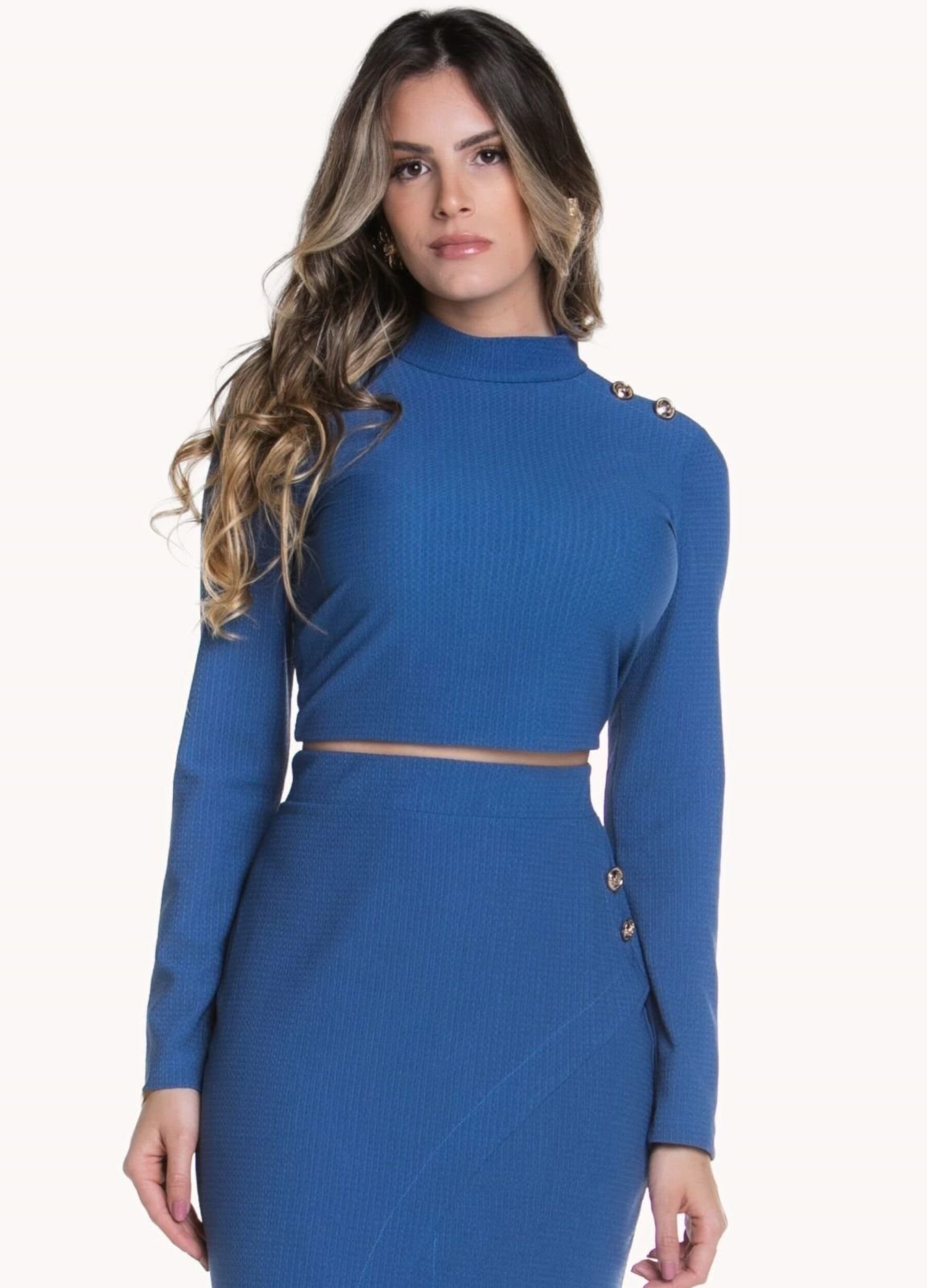 Vista 3 CONJUNTO FEMININO BLUSA E SAIA COM BOTÕES Art Livre preto Art Livre preto