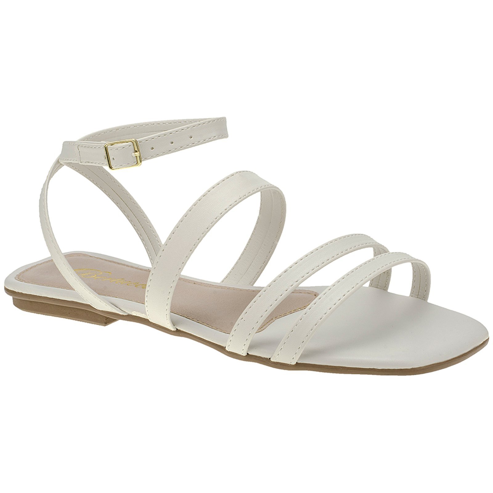 Vista 3 Sandália Rasteira Feminina Tiras Tornozelo Silvia Bertuccio dourado Silvia Bertuccio dourado