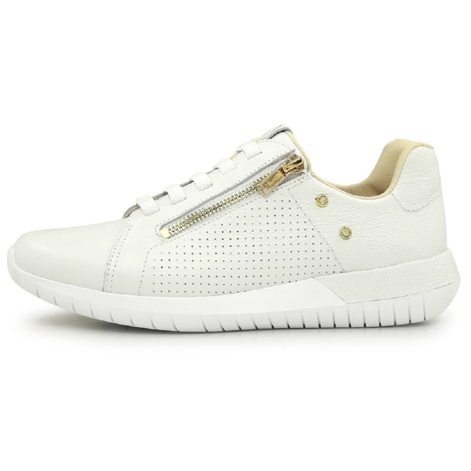 Tênis Usaflex Casual em Couro com Zíper e Elástico Branco