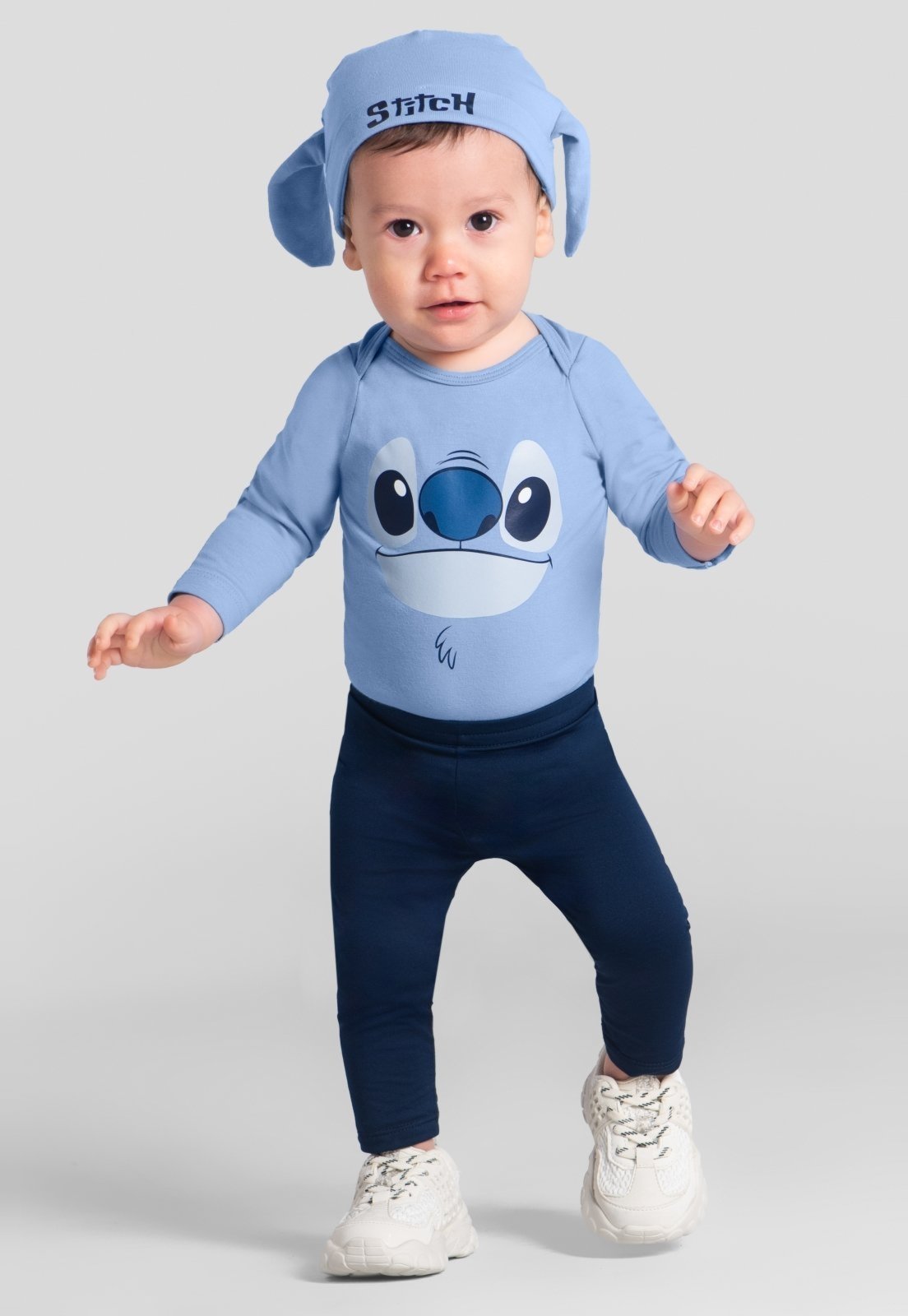 Infantil - Body unissex do Stitch com touquinha Brandili Baby