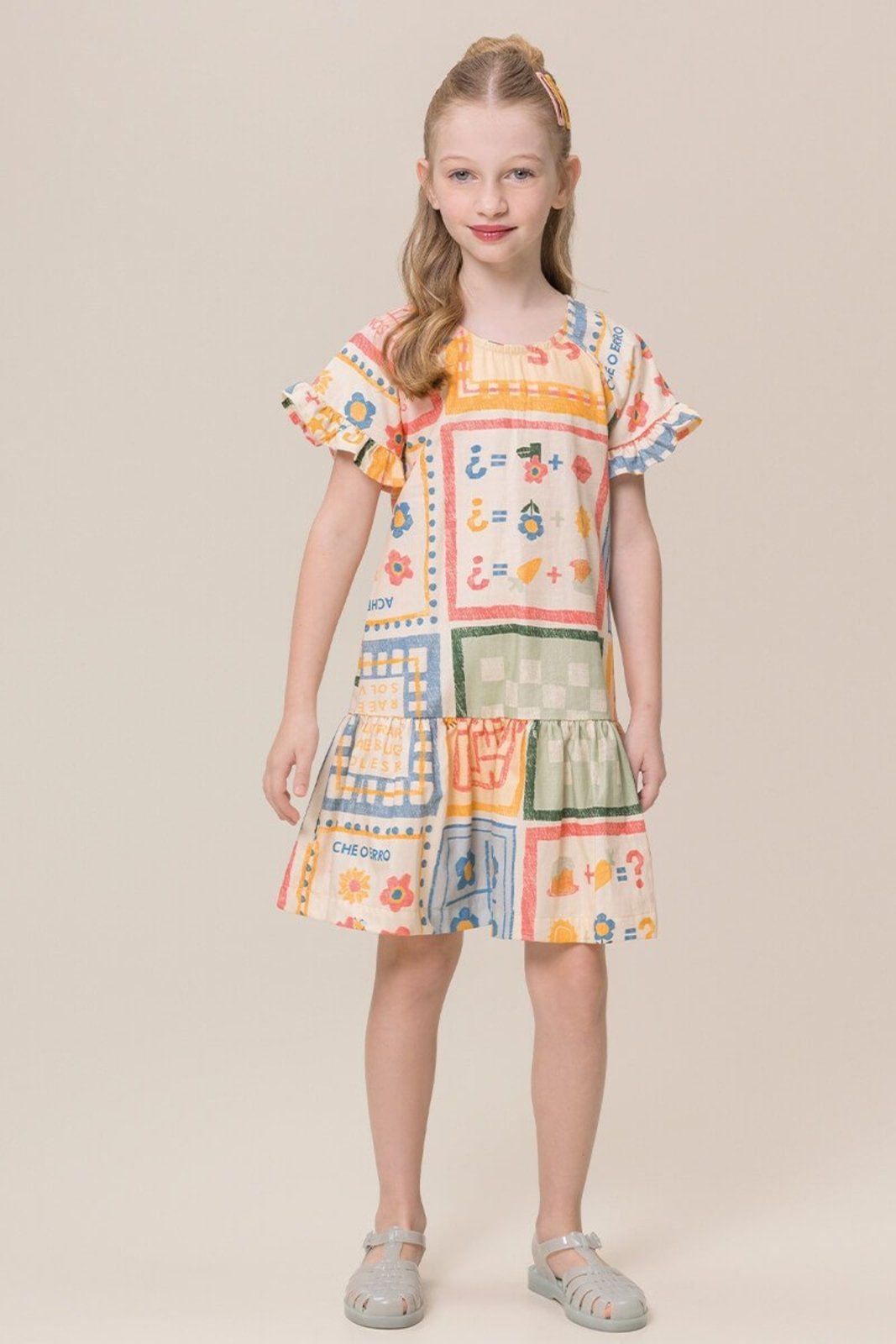 Infantil - Vestido Bugbee em Tecido Natural Estampado