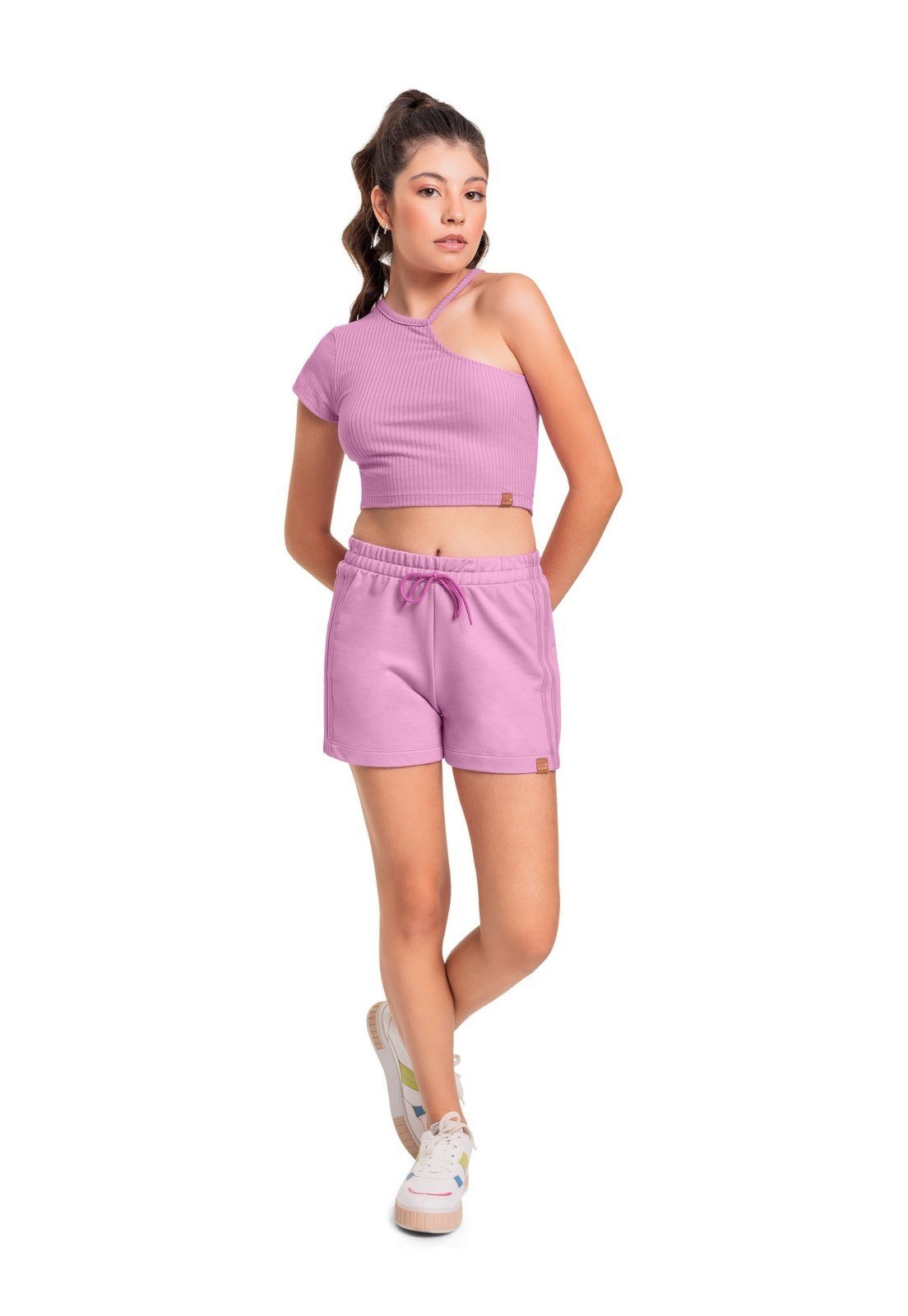 Infantil - Blusa Cropped Básica em Ribana Canelada Juvenil Gloss Rosa