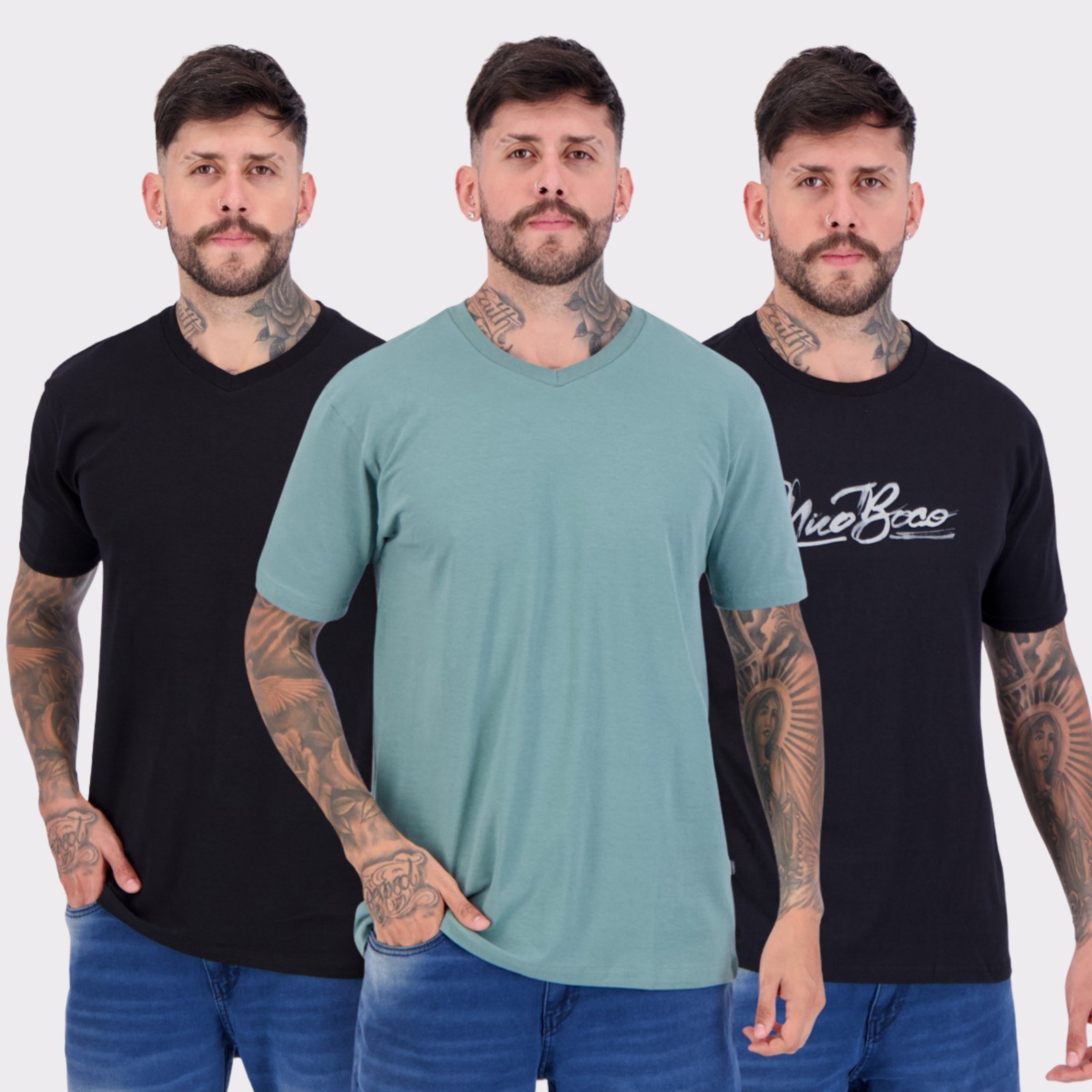 Vista 2 Kit 03 Camisetas Nicoboco Preta e Verde preto verde Nicoboco preto verde