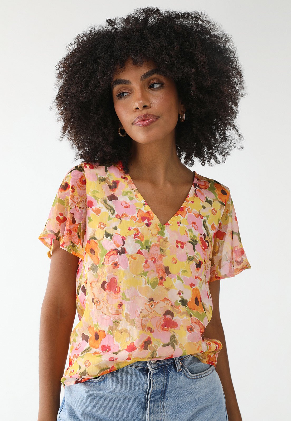 Blusa Vero Moda Reta Floral Amarela