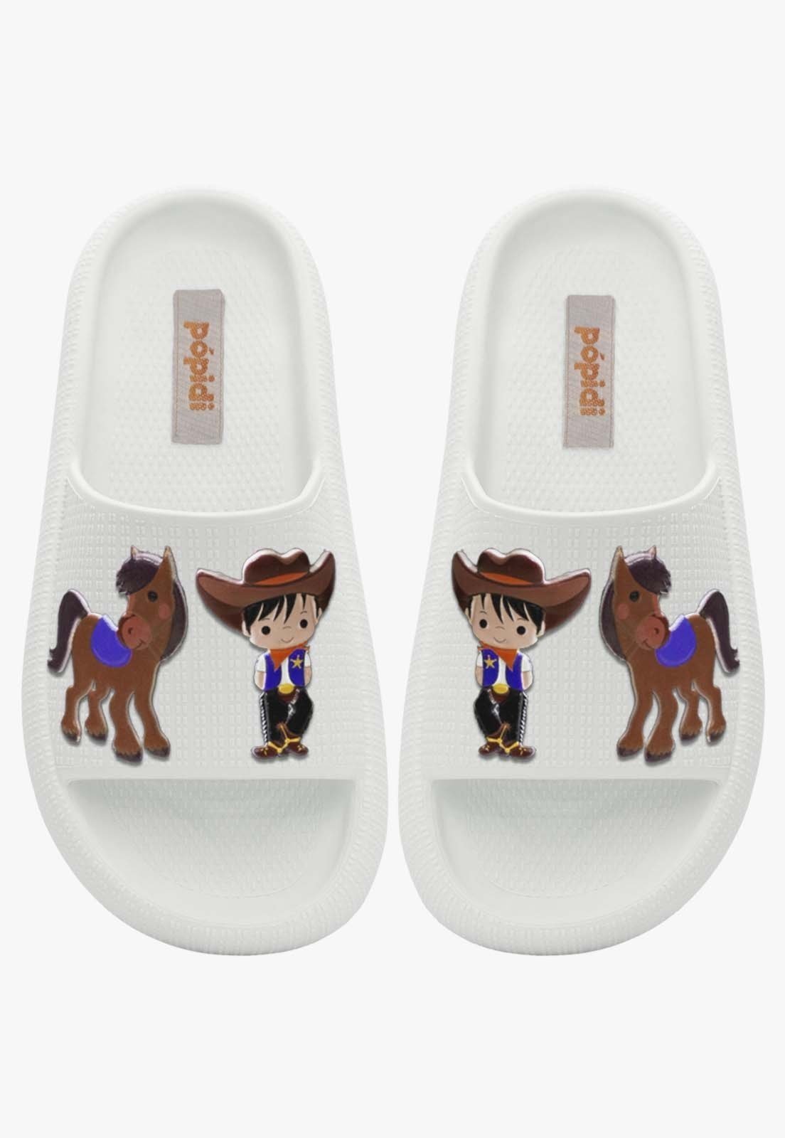 Infantil - Chinelo Nuvem Masculino Pópidi Slide Cowboy Branco