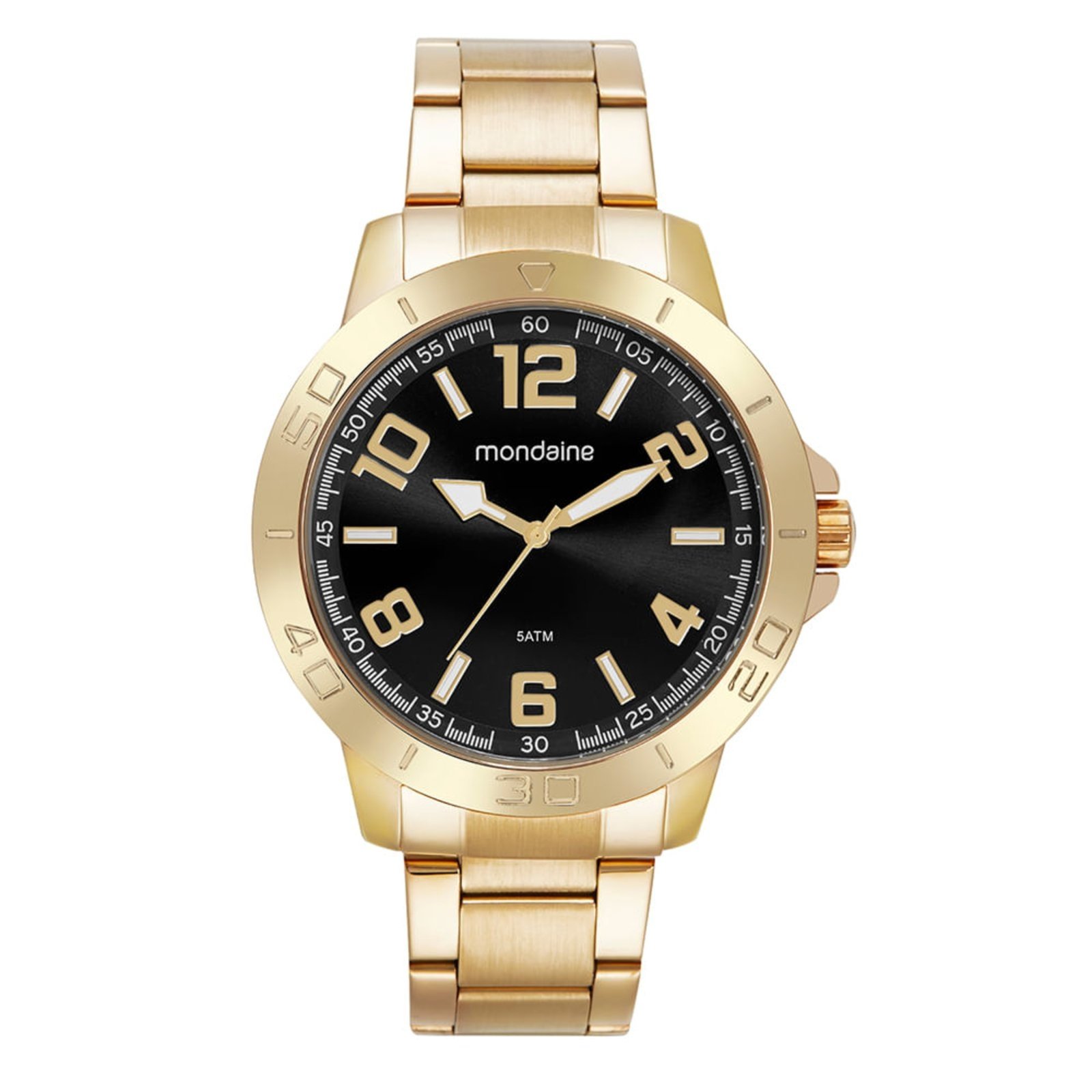 Relógio Masculino Casual Dourado Mostrador Preto Mondaine