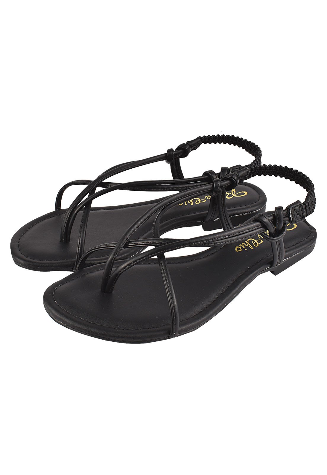 Rasteirinha Rosa Chic Calçados Sandália Flat Tiras Preto