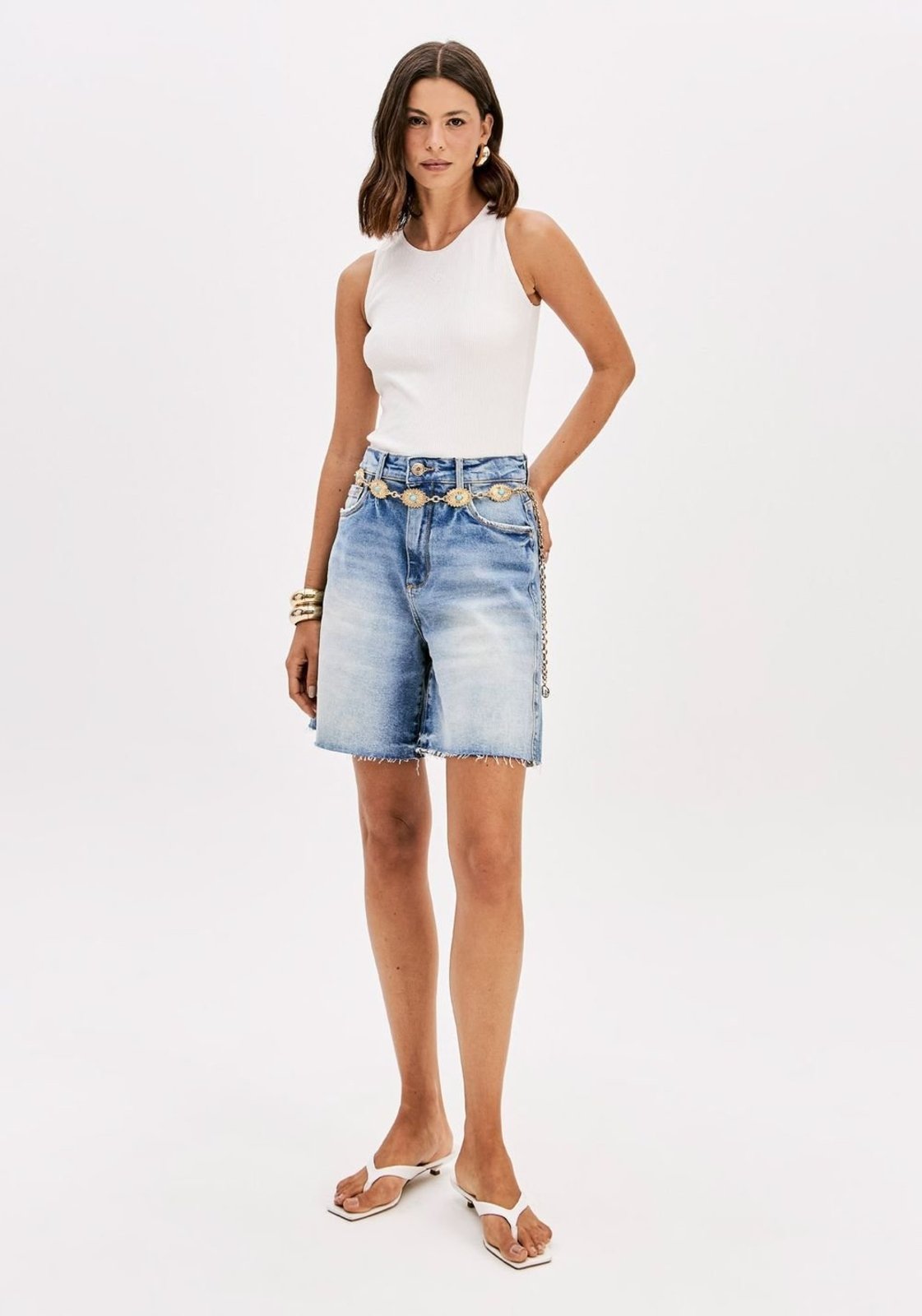 Bermuda Comfort Jeans Com Cintura Super Alta Lança Perfume