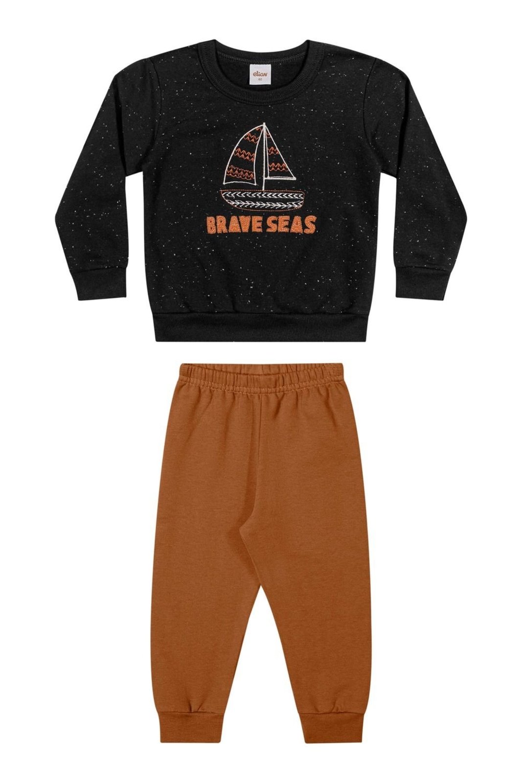 Infantil - Conjunto Menino Barco Bordado Elian Preto
