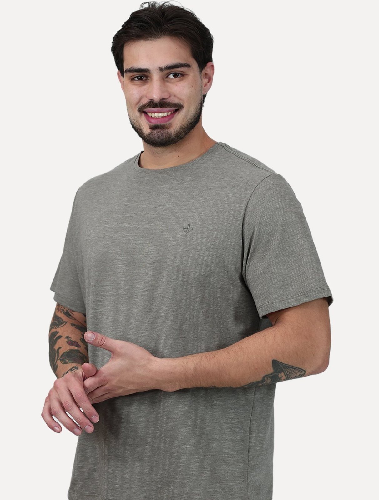 Camiseta Dudalina Regular Fit Listras Cáqui Escuro7