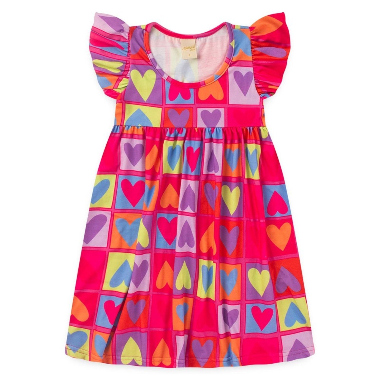 Vista 3 Infantil - Vestido Menina Magenta Manga Com Babado Corações Molekada rosa magenta Molekada rosa magenta
