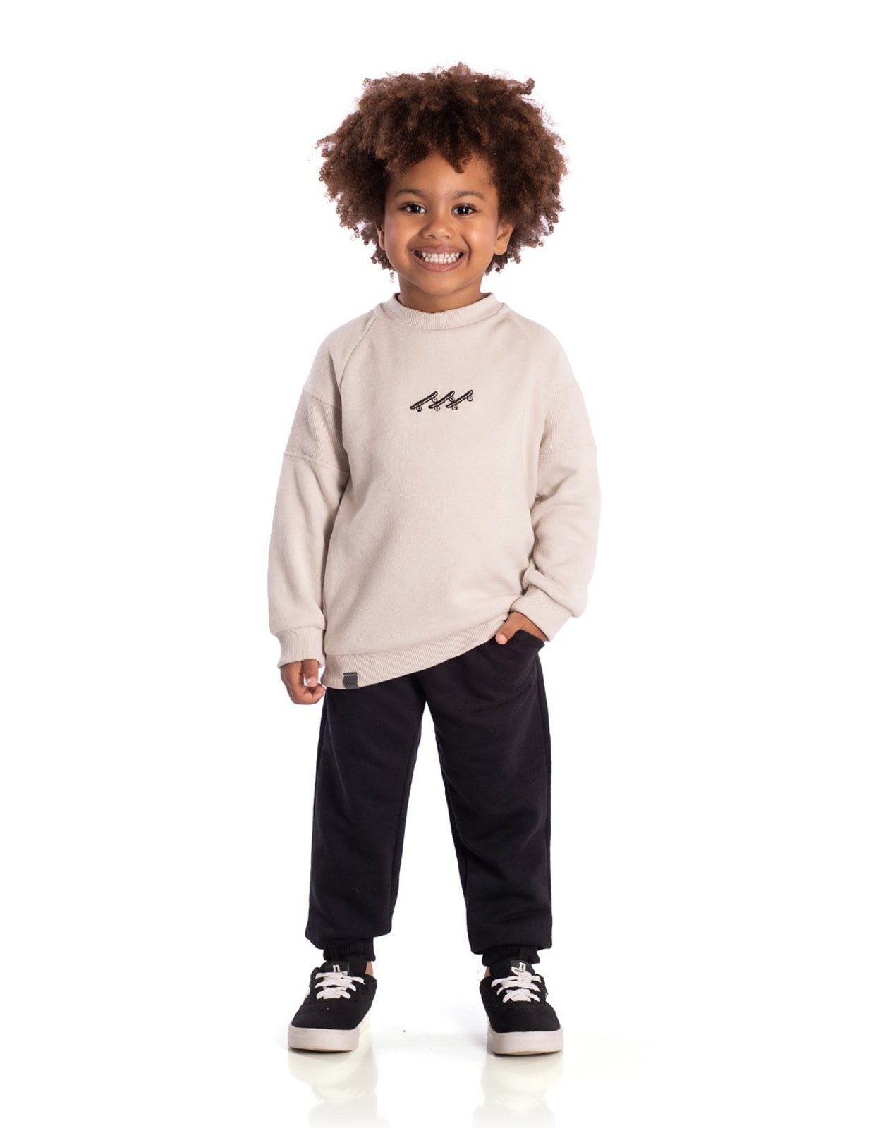 Infantil - Conj. casaco piquetom bege acinzentado + calça moletinho preta