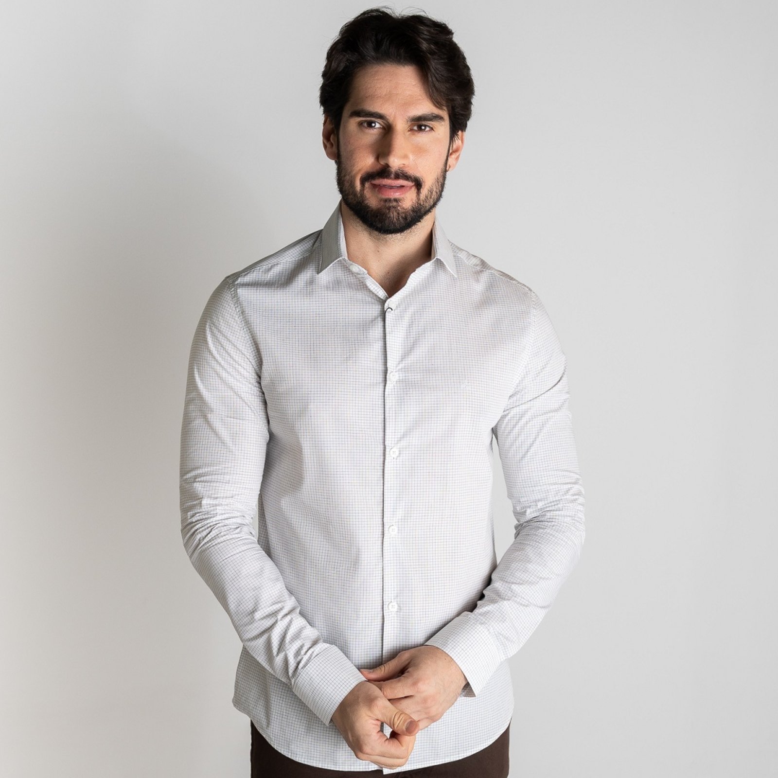 Camisa Calvin Klein Micro Xadrez Branca