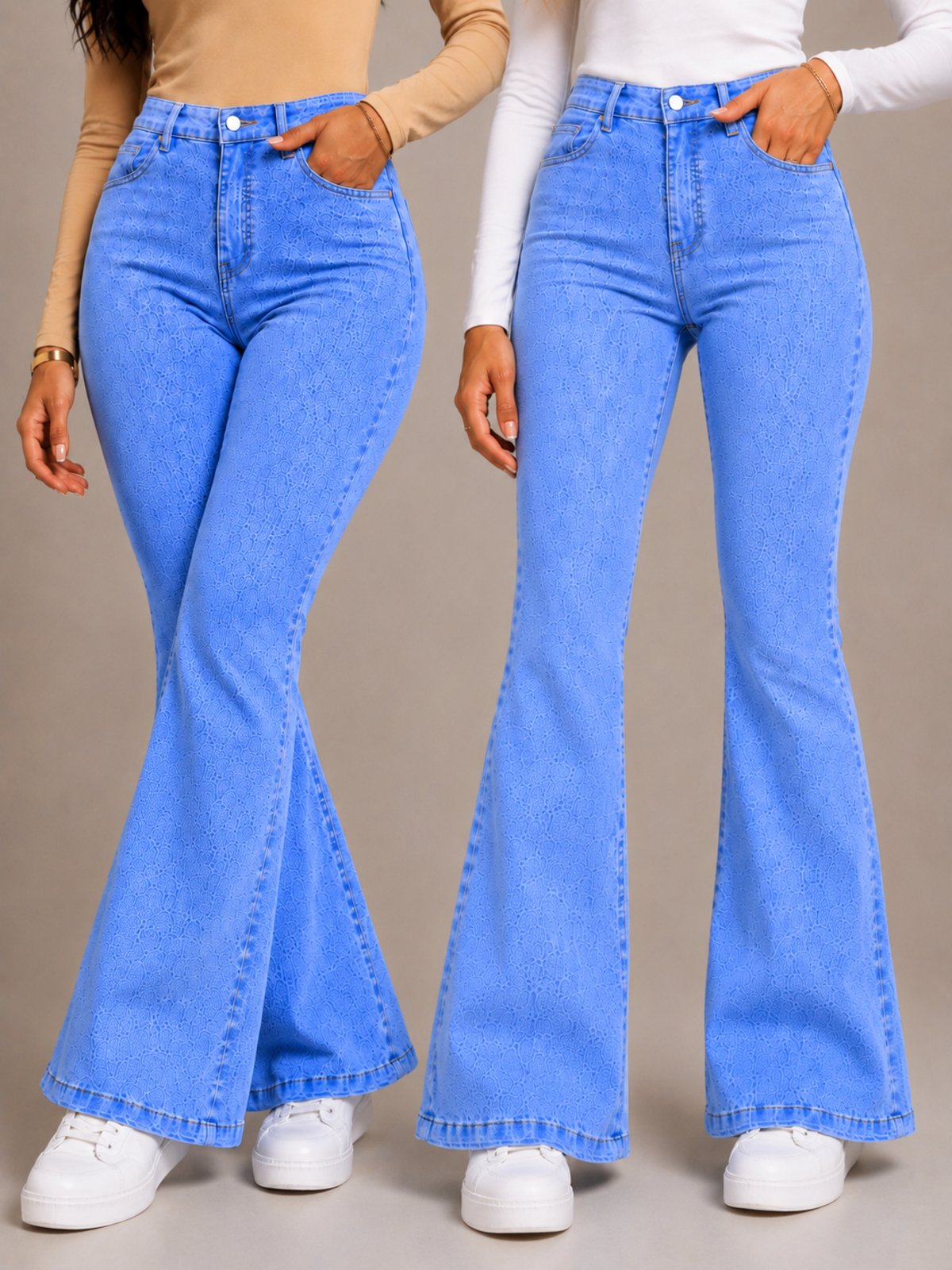 Kit 2 Calças Flare Jeans Feminina Cintura Alta Modelagem Premium Delavê