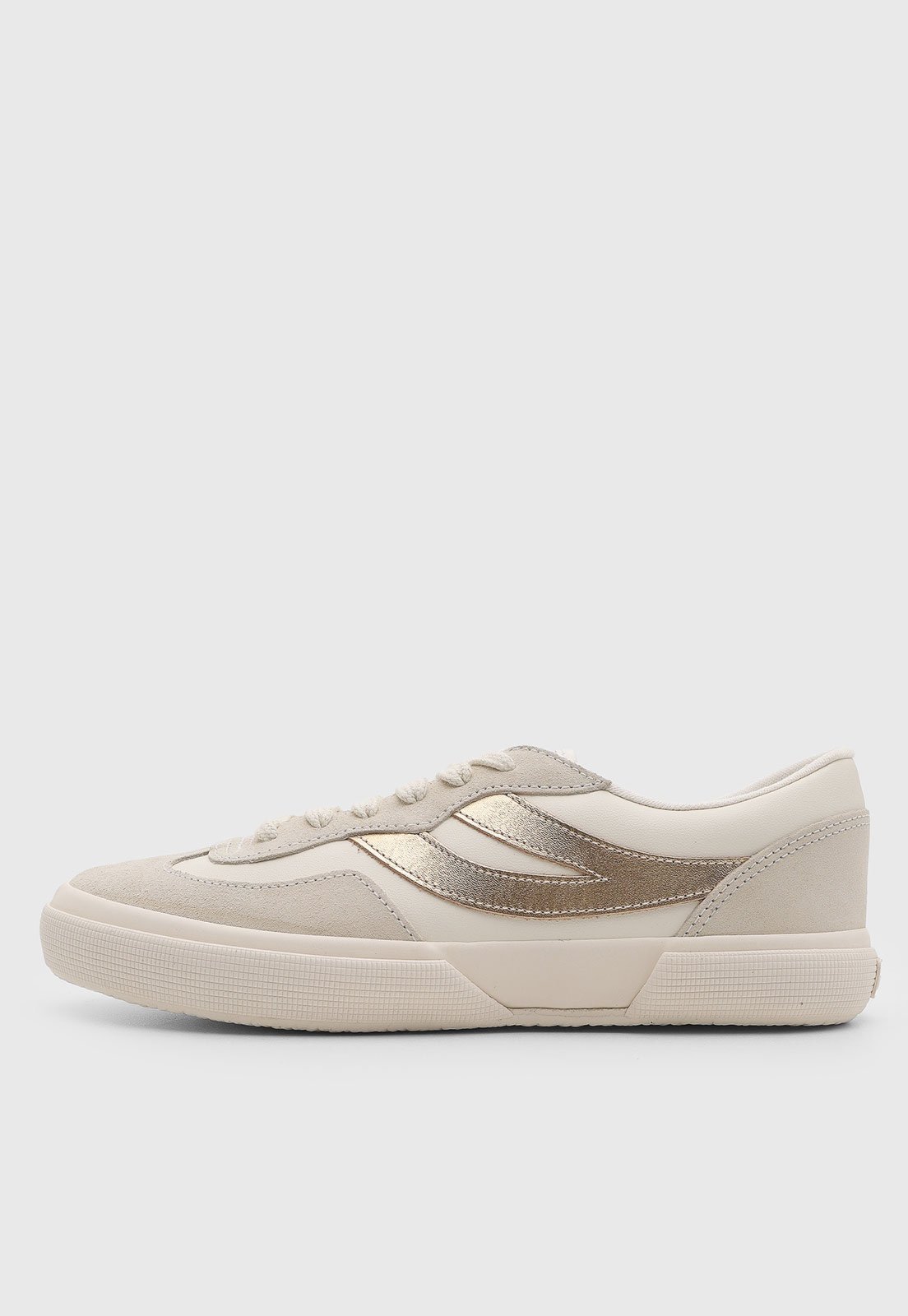 Tênis Feminino Superga Detalhe Metálico Dourado Bege