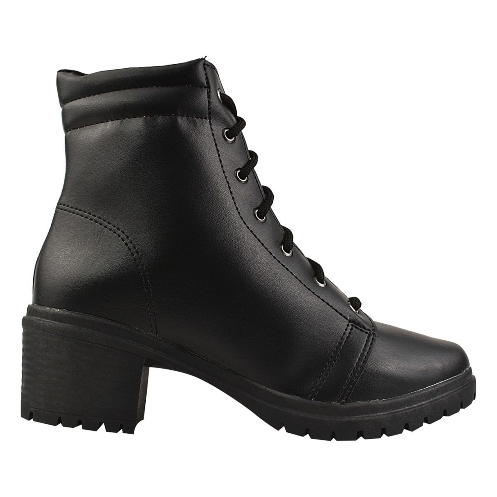Coturno Bota Feminina Kamarine Conforto Salto Grosso Baixo Preto