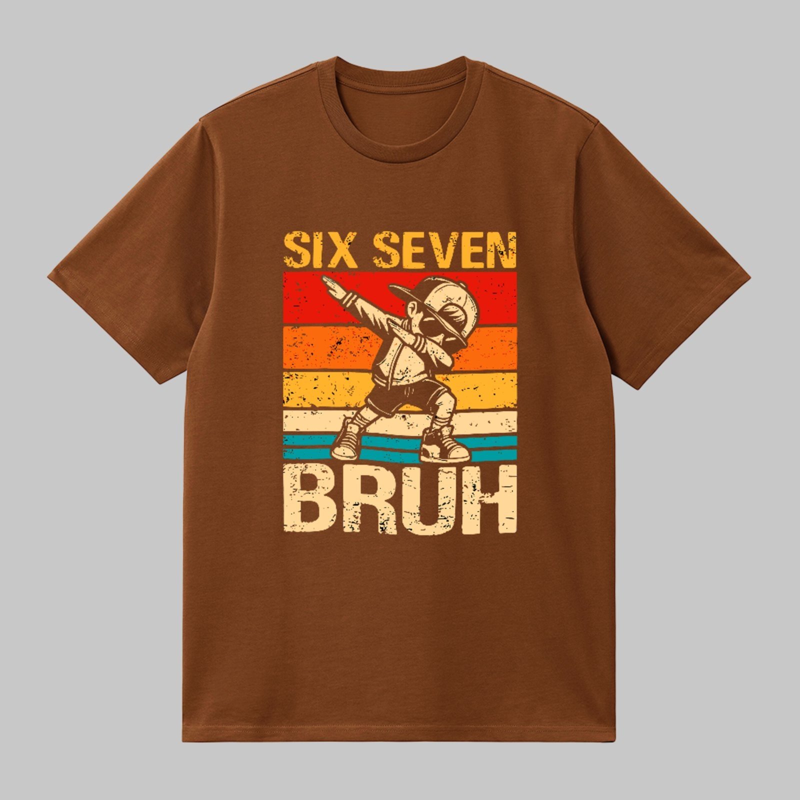 Camiseta Básica Six Seven Bruh Dab Urban Style Unissex Marrom