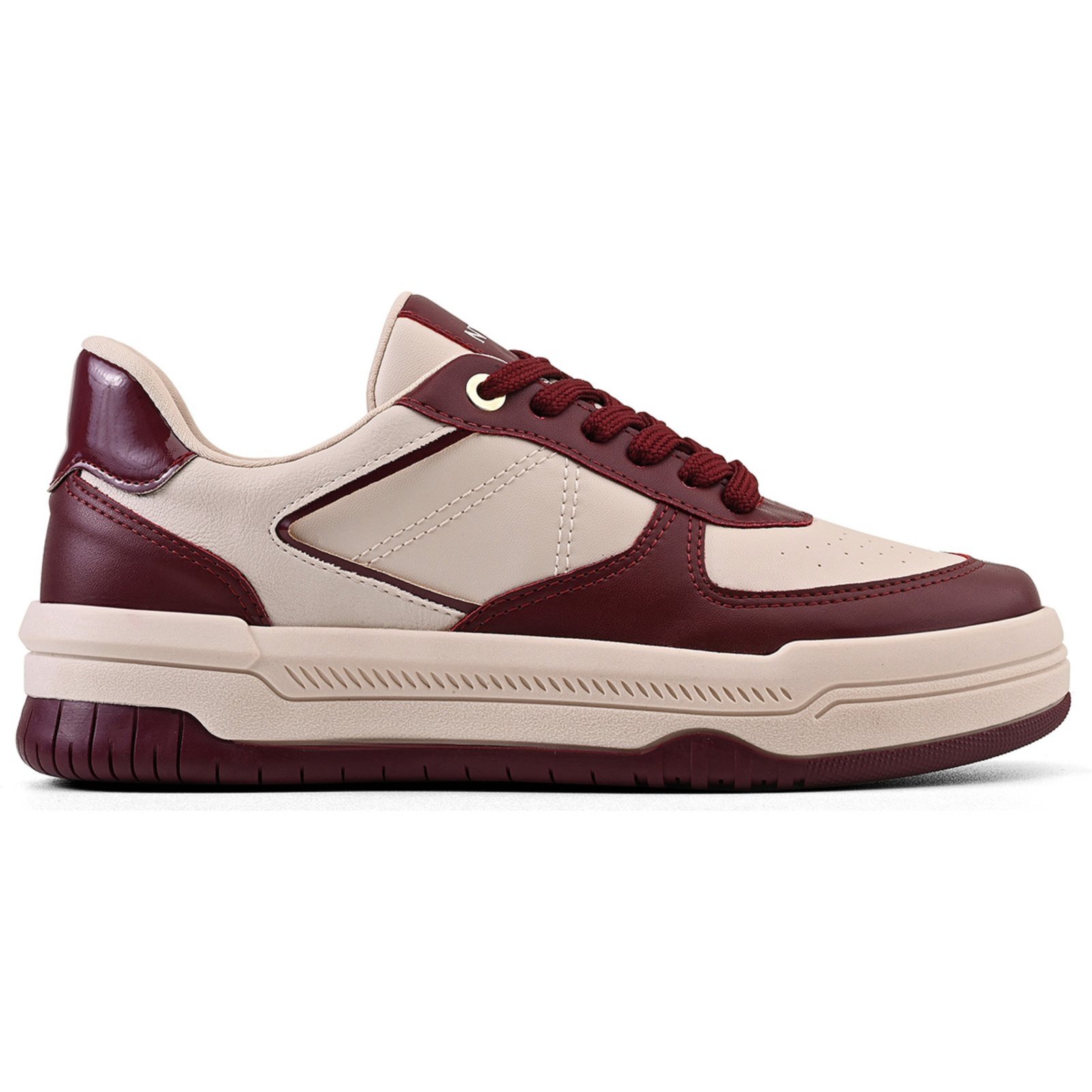 Vista 2 Tênis Feminino NYC Shoes Casual com Detalhes Vinho NYC NEW YORK CITY SHOES bege/vermelho NYC NEW YORK CITY SHOES bege/vermelho