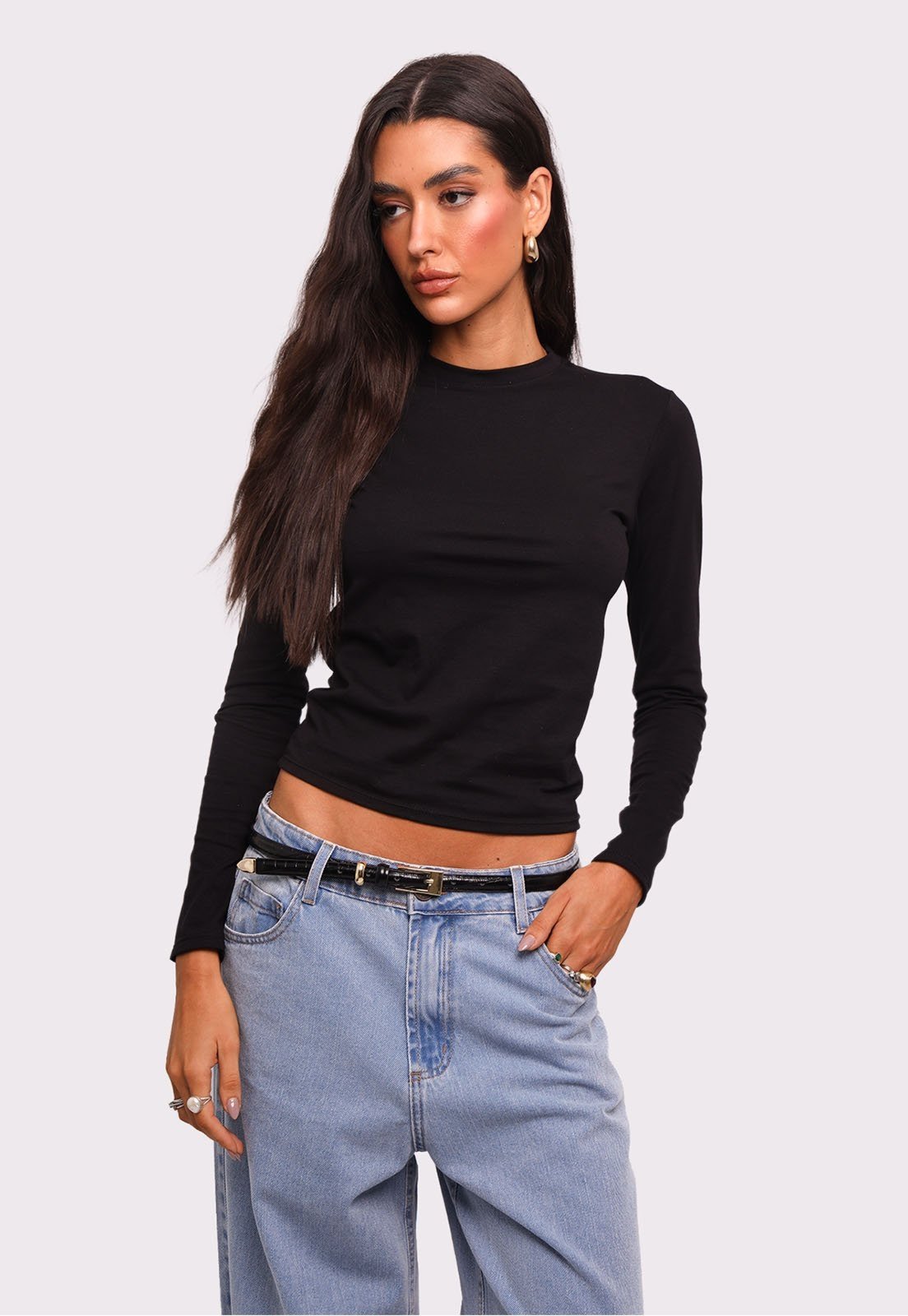 baby tee all day manga longa preta Mundo Lolita