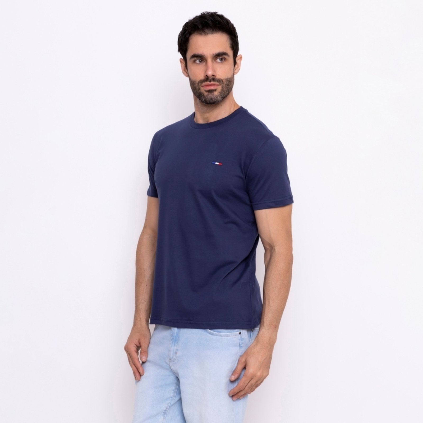 Vista 3 Camisetas Industrie Básicas Masculina em Algodão Premium no Estilo Tommy Bordado França Marinho azul marinho Industrie azul marinho