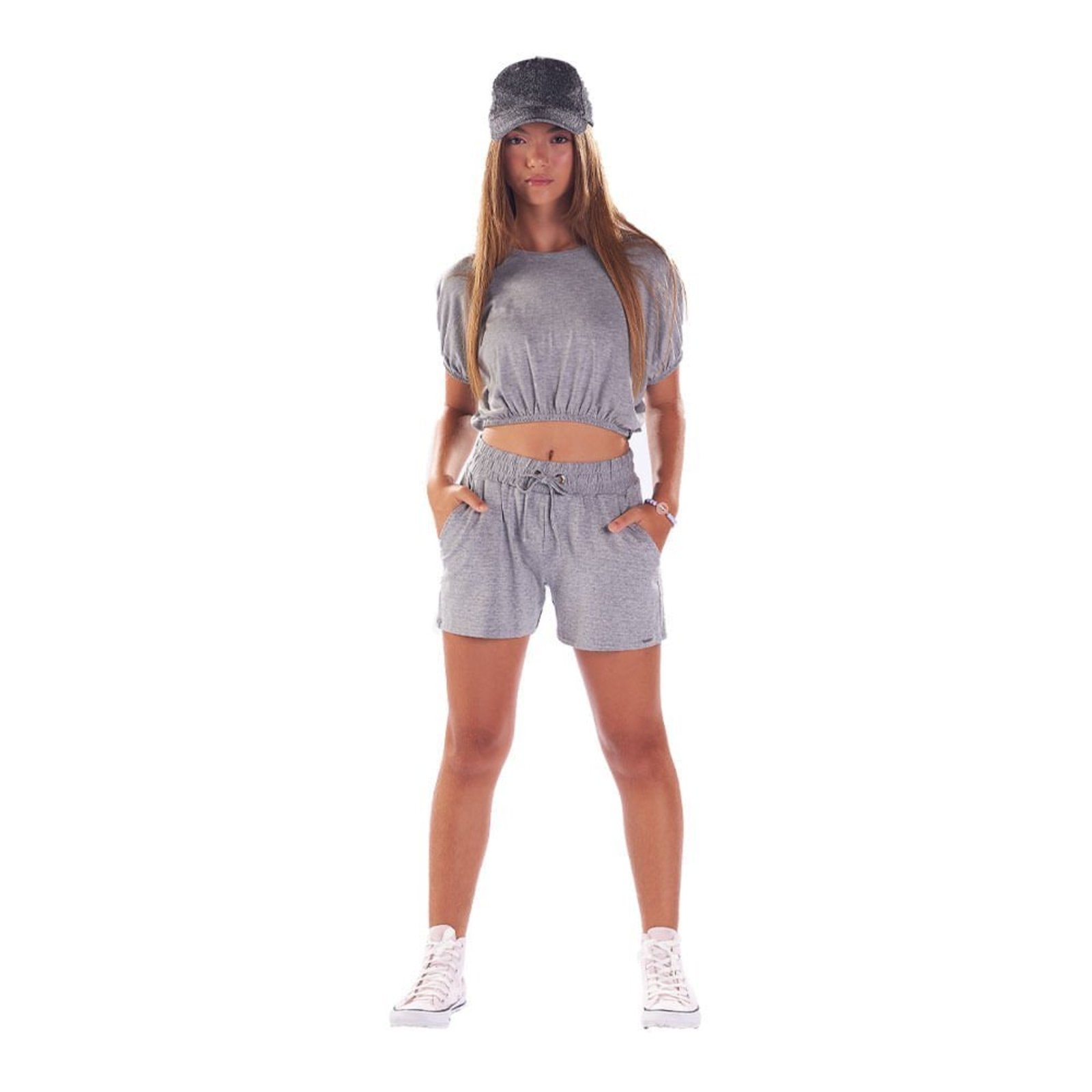 Infantil - Blusa Juvenil Menina - Mescla Cinza - 48909-567