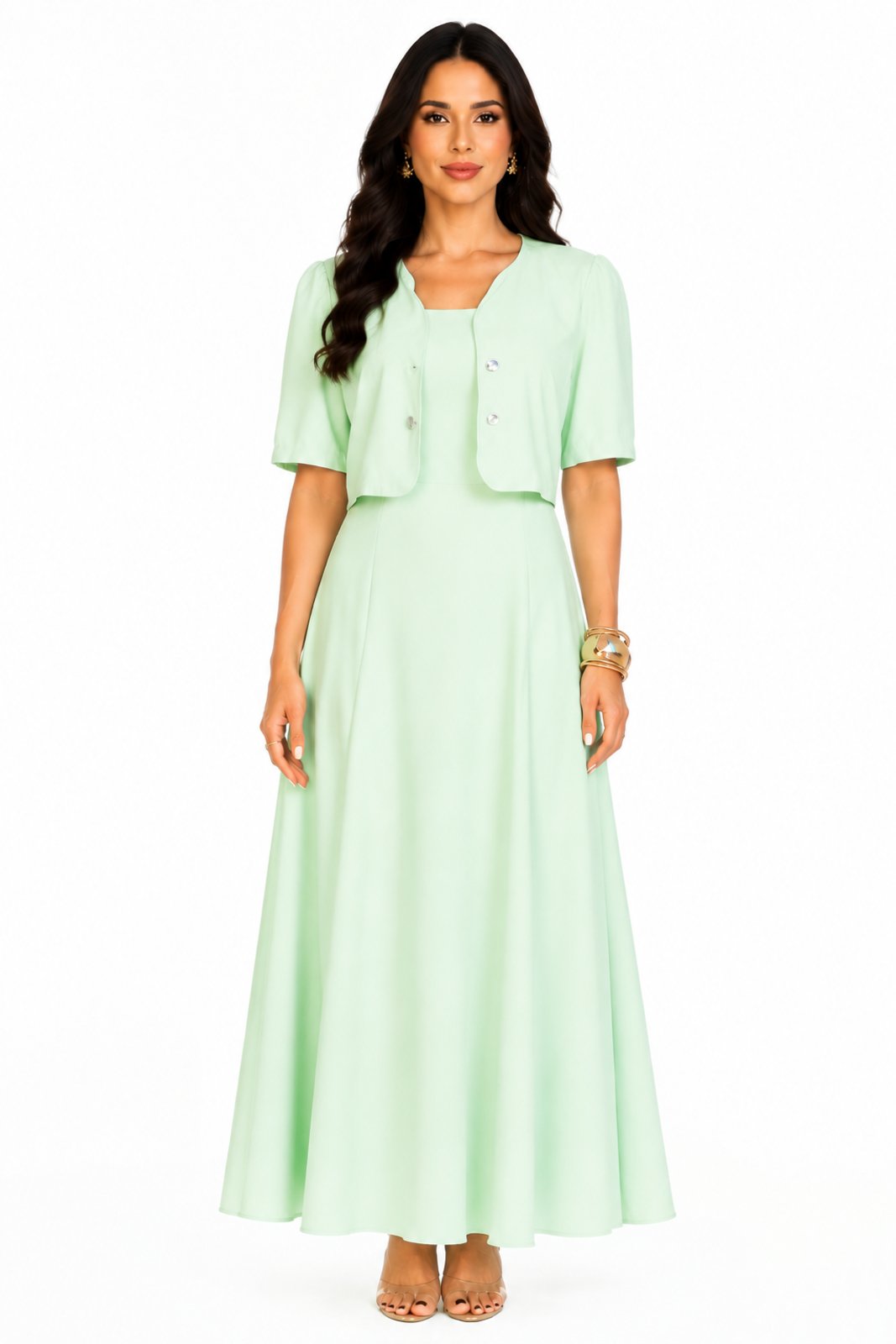 Conjunto Duas Peças Vestido Longo e Bolero D Bell Outlet Fashion Verde