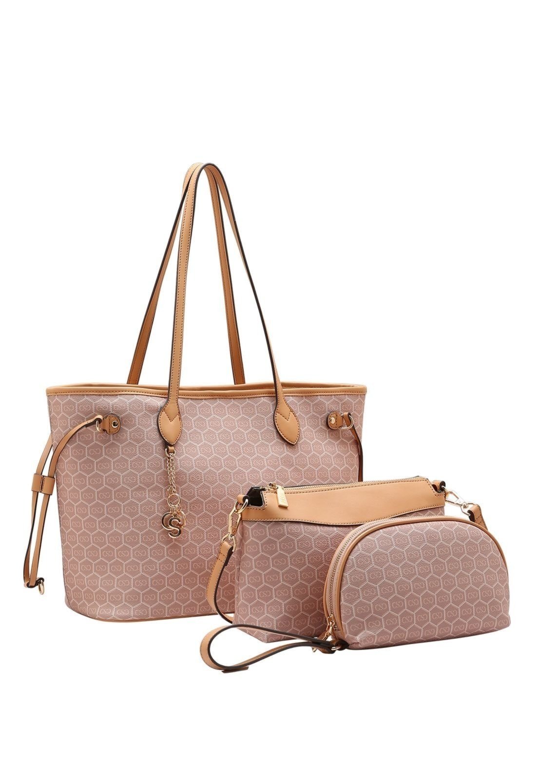 Bolsa Feminina Chenson New Monograma Dupla Face Kit 3 Peças 3485427 Rosa