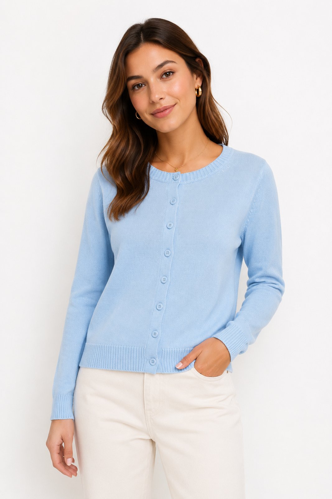 Cardigan Tricôt D Bell Outlet Fashion Botões Azul