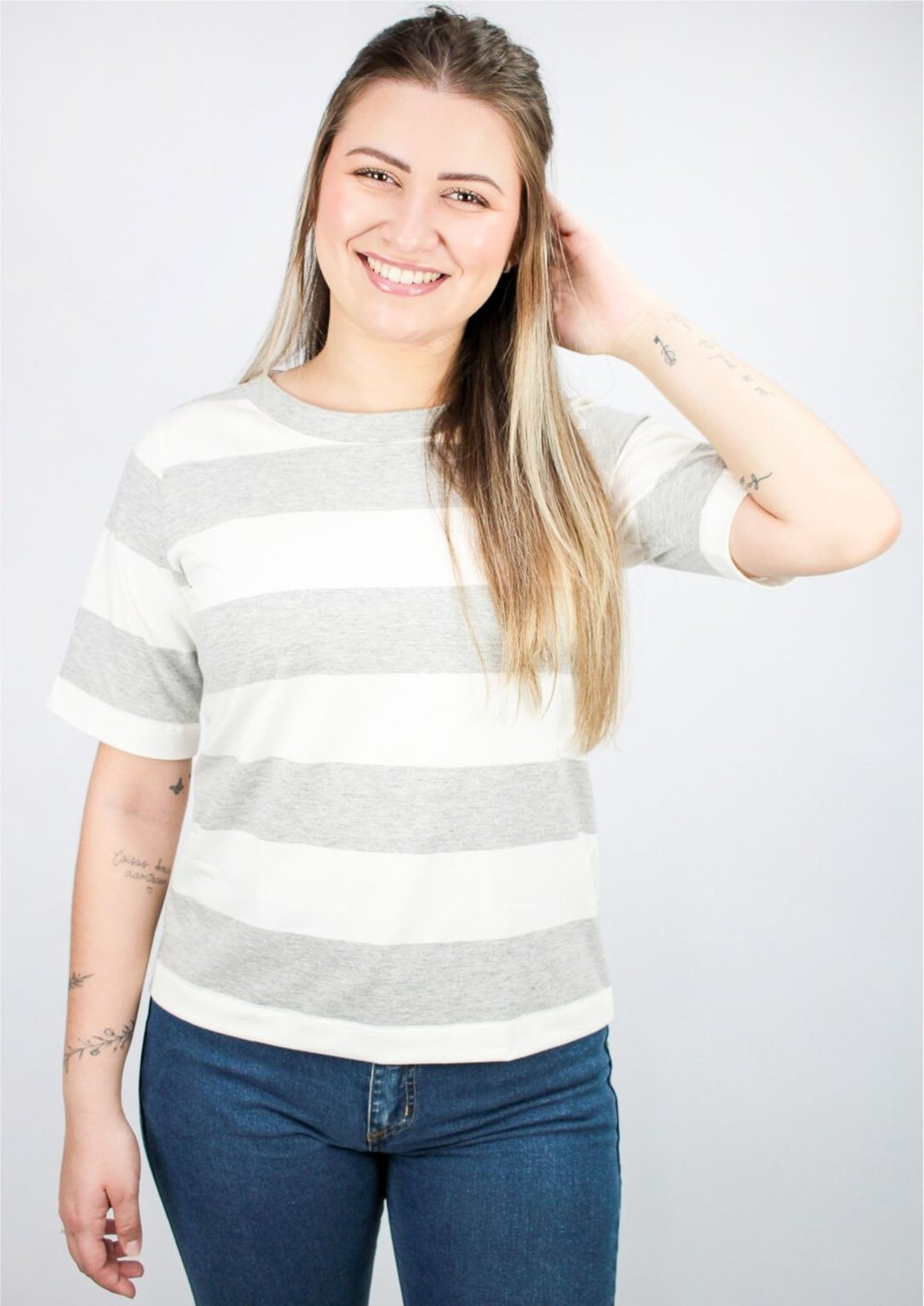 Blusa Pau a Pique Listrada Cinza MESCLA – PP Pau a Pique