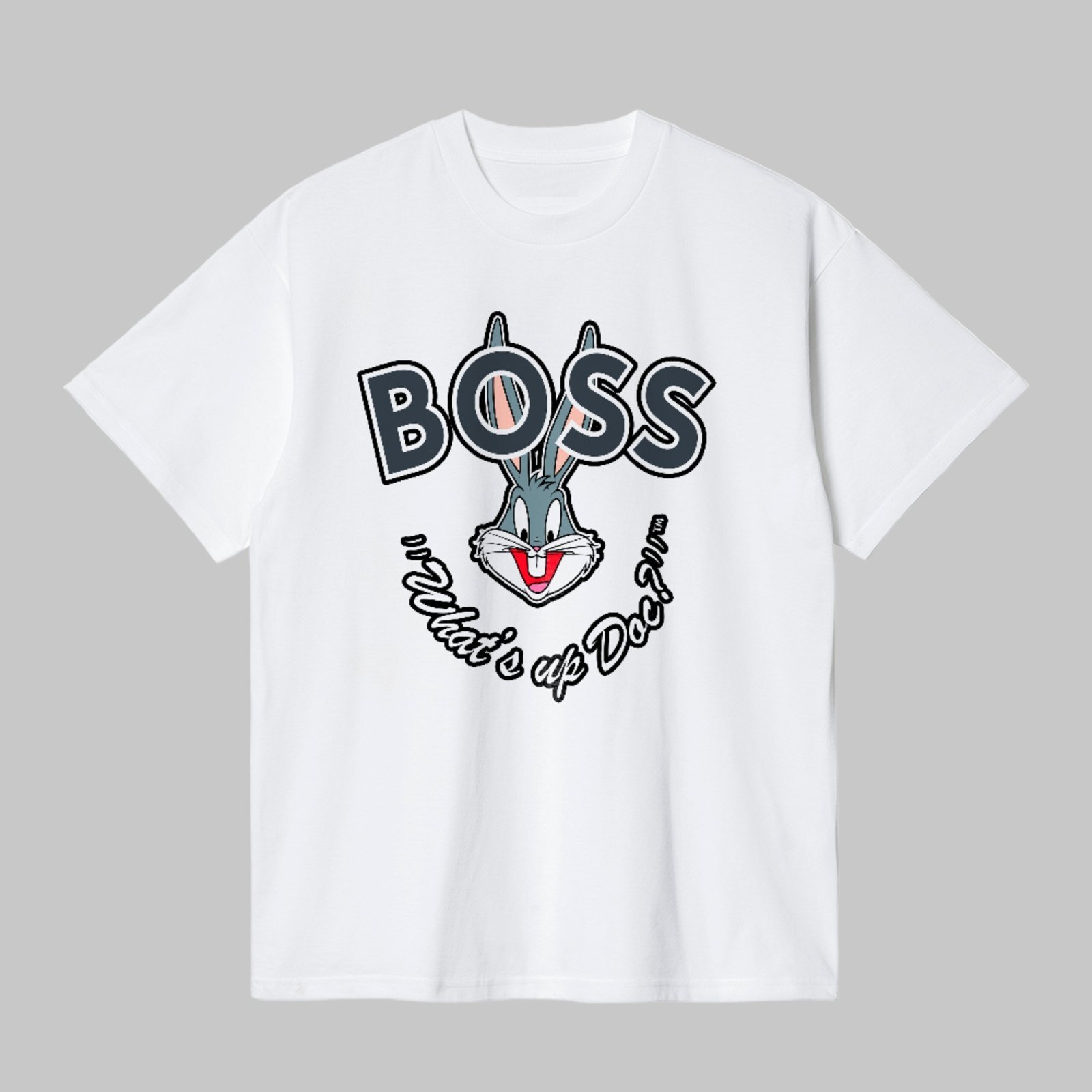 Camiseta Básica Bugs Bunny What’s Up Boss Estilo Streetwear Branco