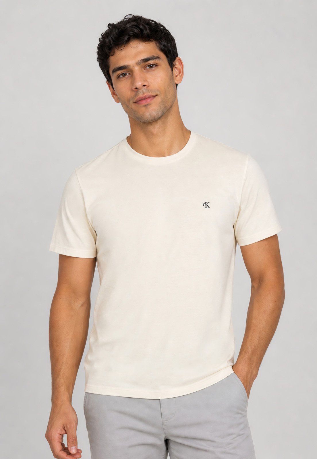 Camiseta Masculina Calvin Klein Jeans Botonê Branca