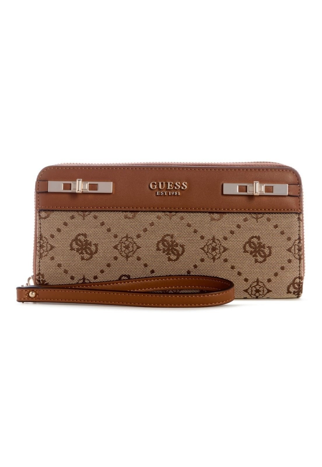 Vista 2 Carteira Guess Melinda Logo Slg Lrg Zip Arnd Bege Guess amarelo