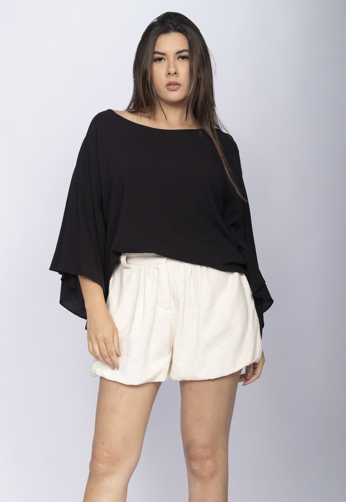Blusa Amazonia Vital Poncho Baguari Amplo Preta